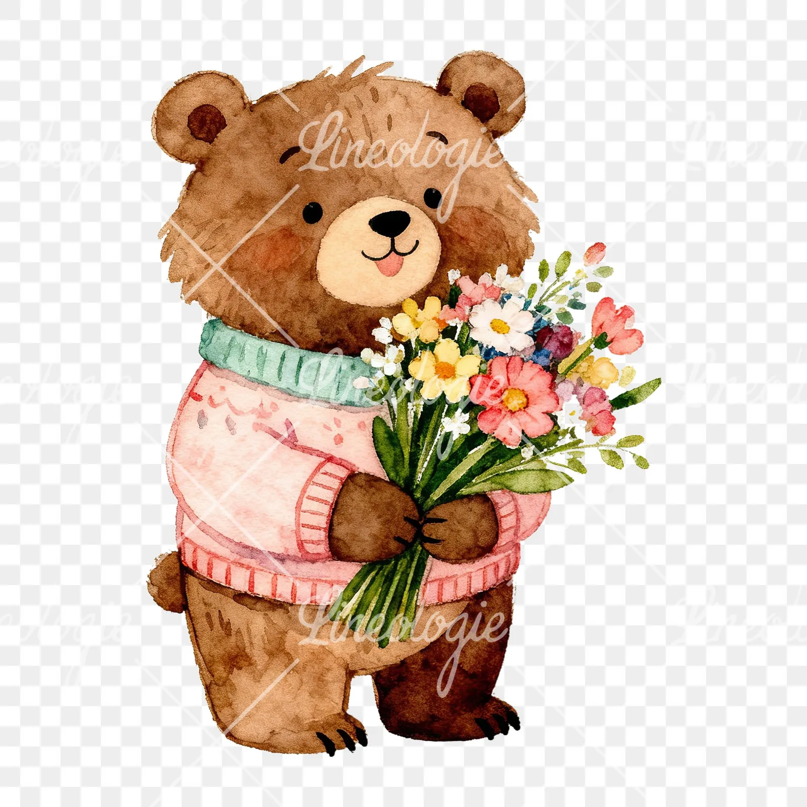 Watercolor bear clipart 4 of 9 on a transparent background (PNG)