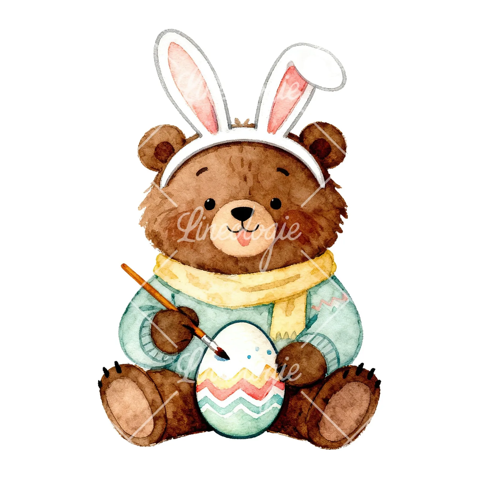 Watercolor bear clipart 5 of 9 on a white background (JPG)