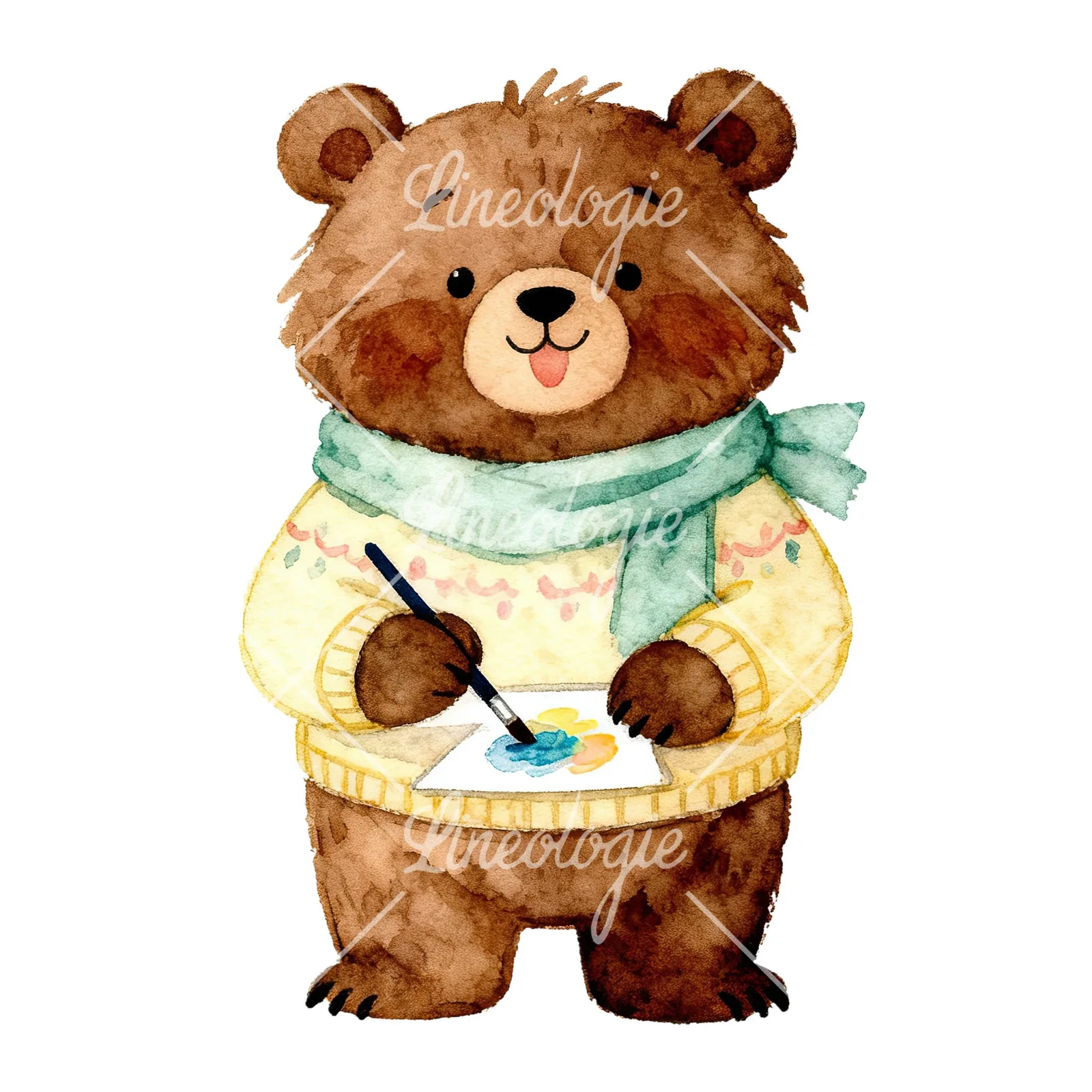 Watercolor bear clipart 6 of 9 on a white background (JPG)