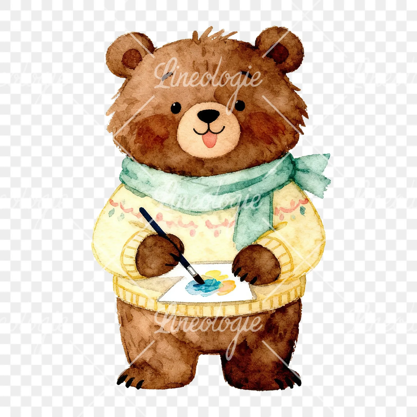 Watercolor bear clipart 6 of 9 on a transparent background (PNG)