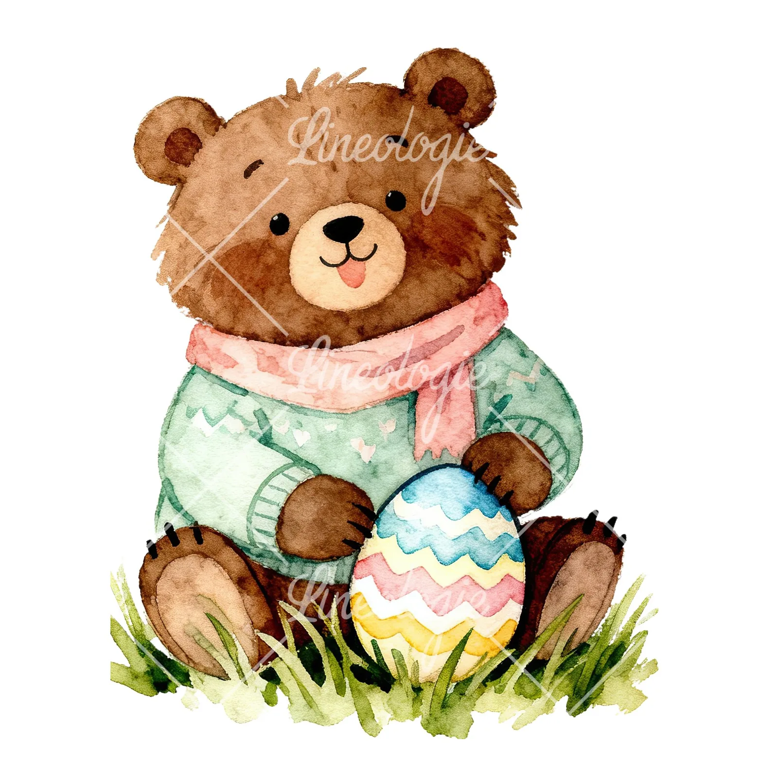 Watercolor bear clipart 7 of 9 on a white background (JPG)
