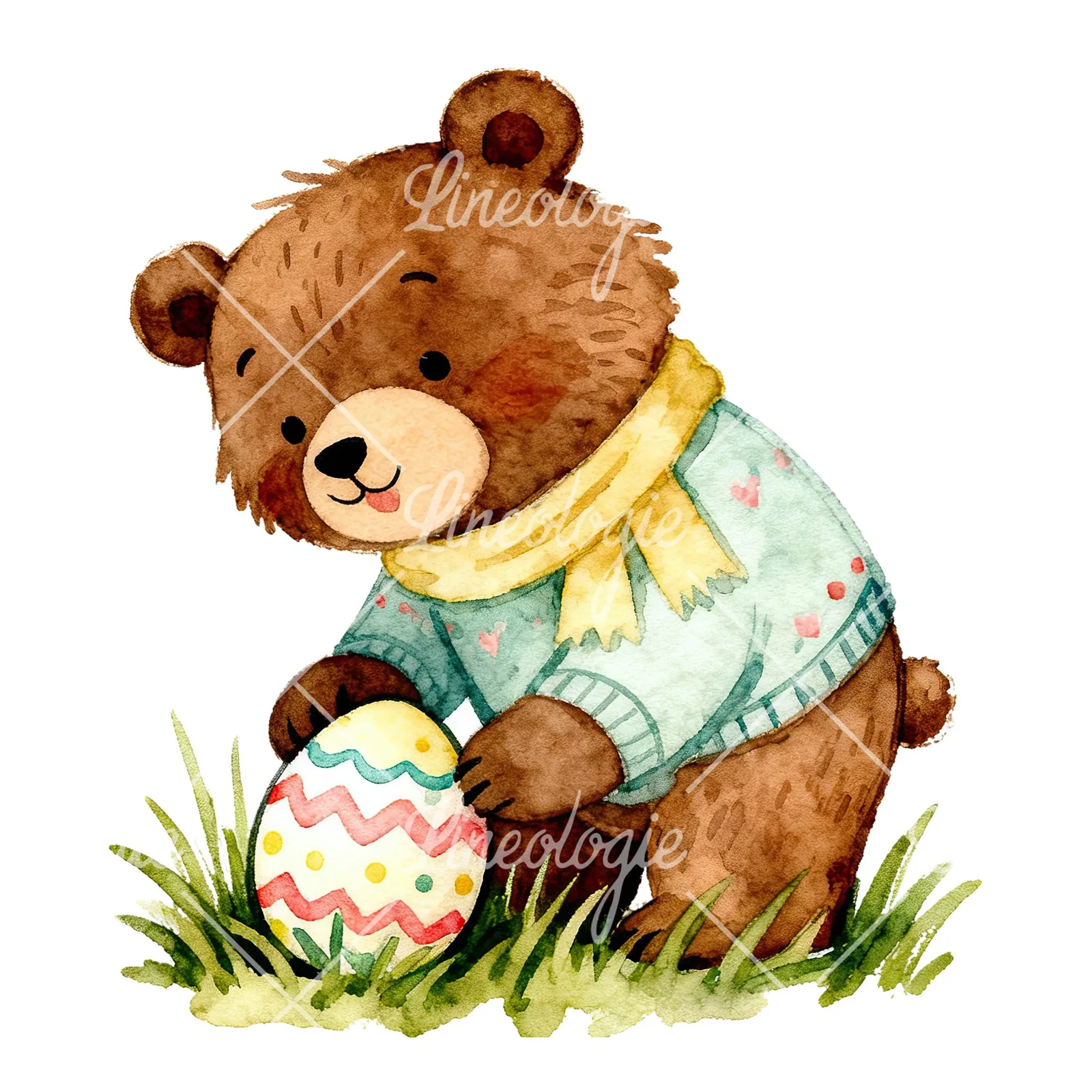 Watercolor bear clipart 8 of 9 on a white background (JPG)