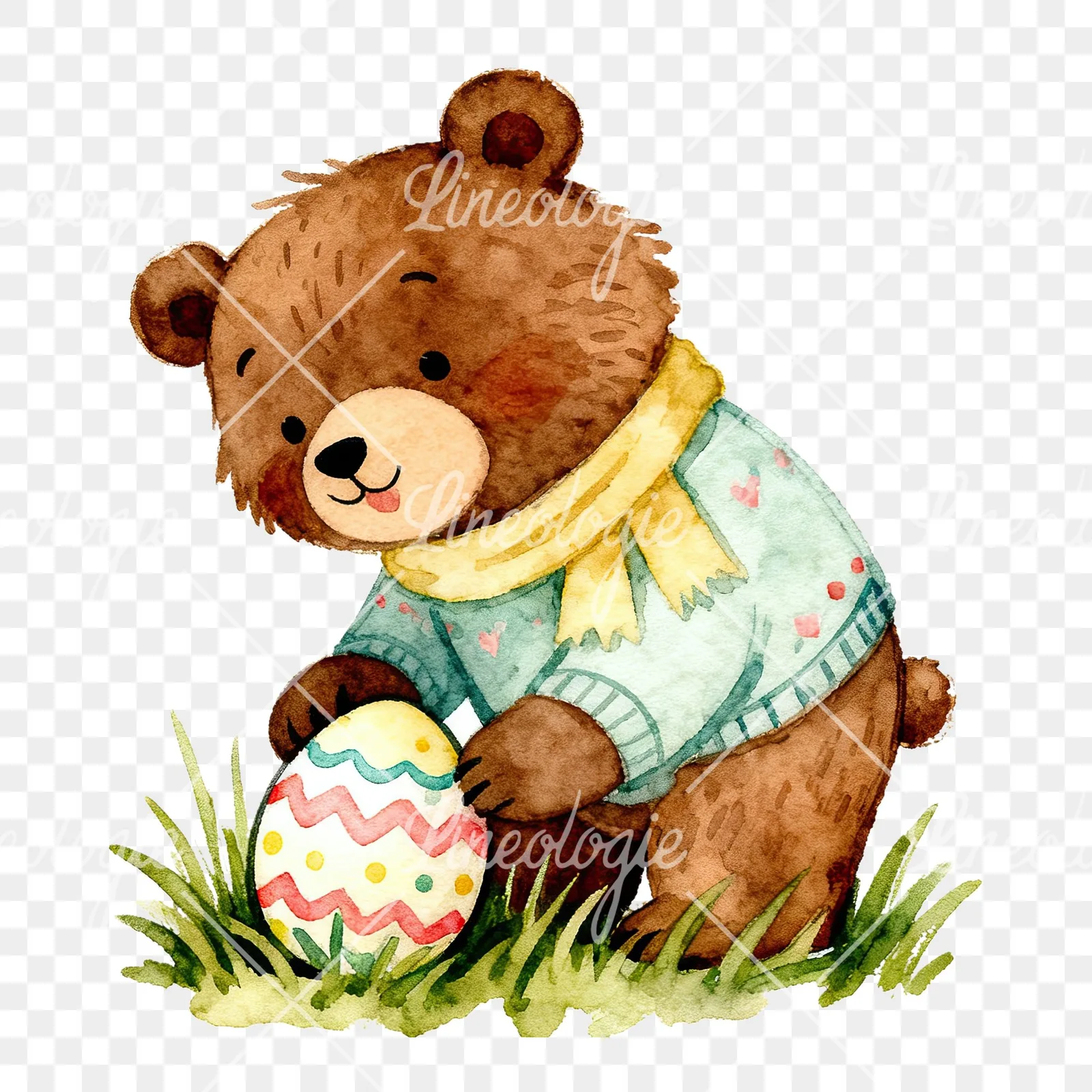 Watercolor bear clipart 8 of 9 on a transparent background (PNG)