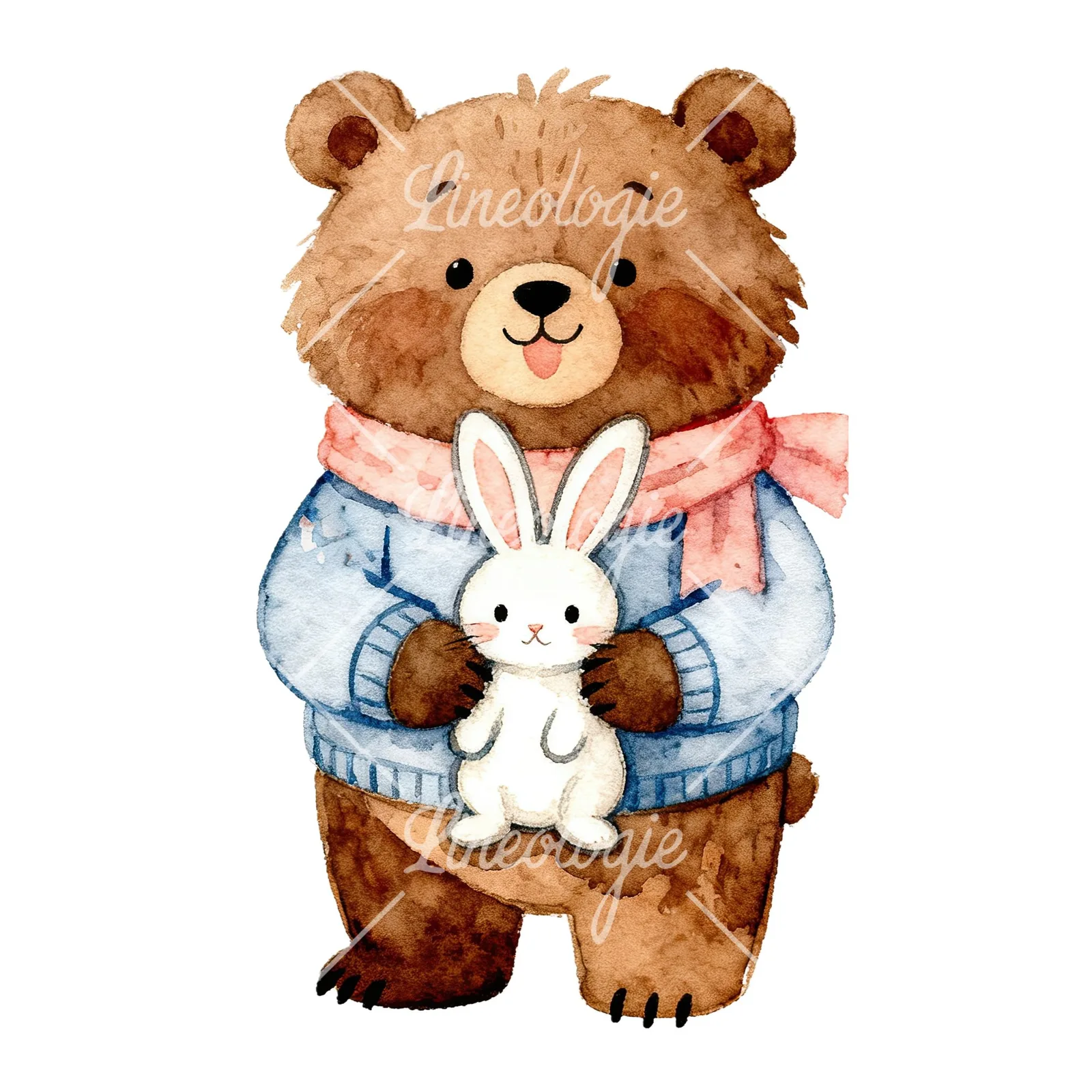Watercolor bear clipart 9 of 9 on a white background (JPG)
