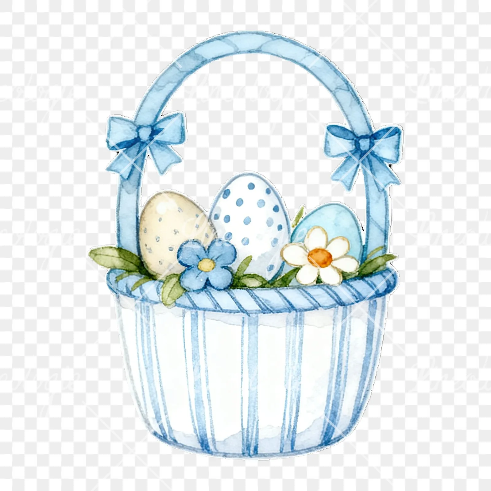 Watercolor blue boys basket clipart 6 of 9 on a transparent background (PNG)