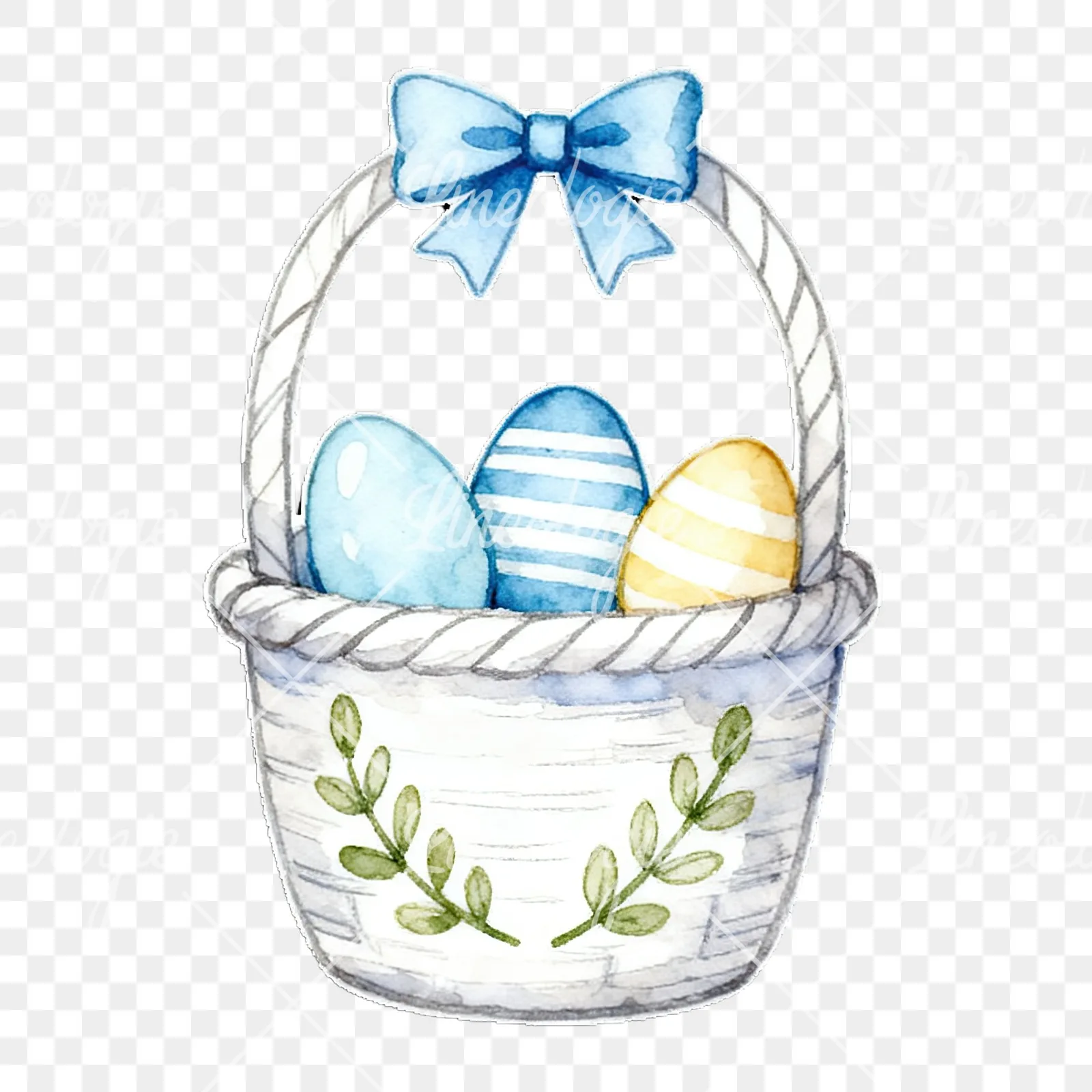 Watercolor blue boys basket clipart 7 of 9 on a transparent background (PNG)