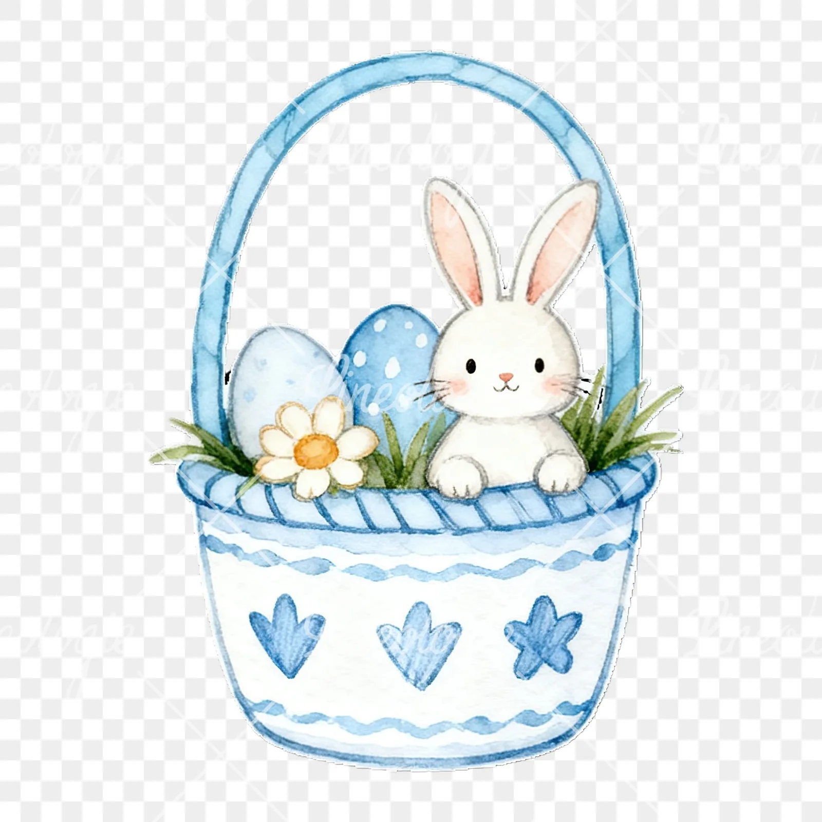 Watercolor blue boys basket clipart 9 of 9 on a transparent background (PNG)