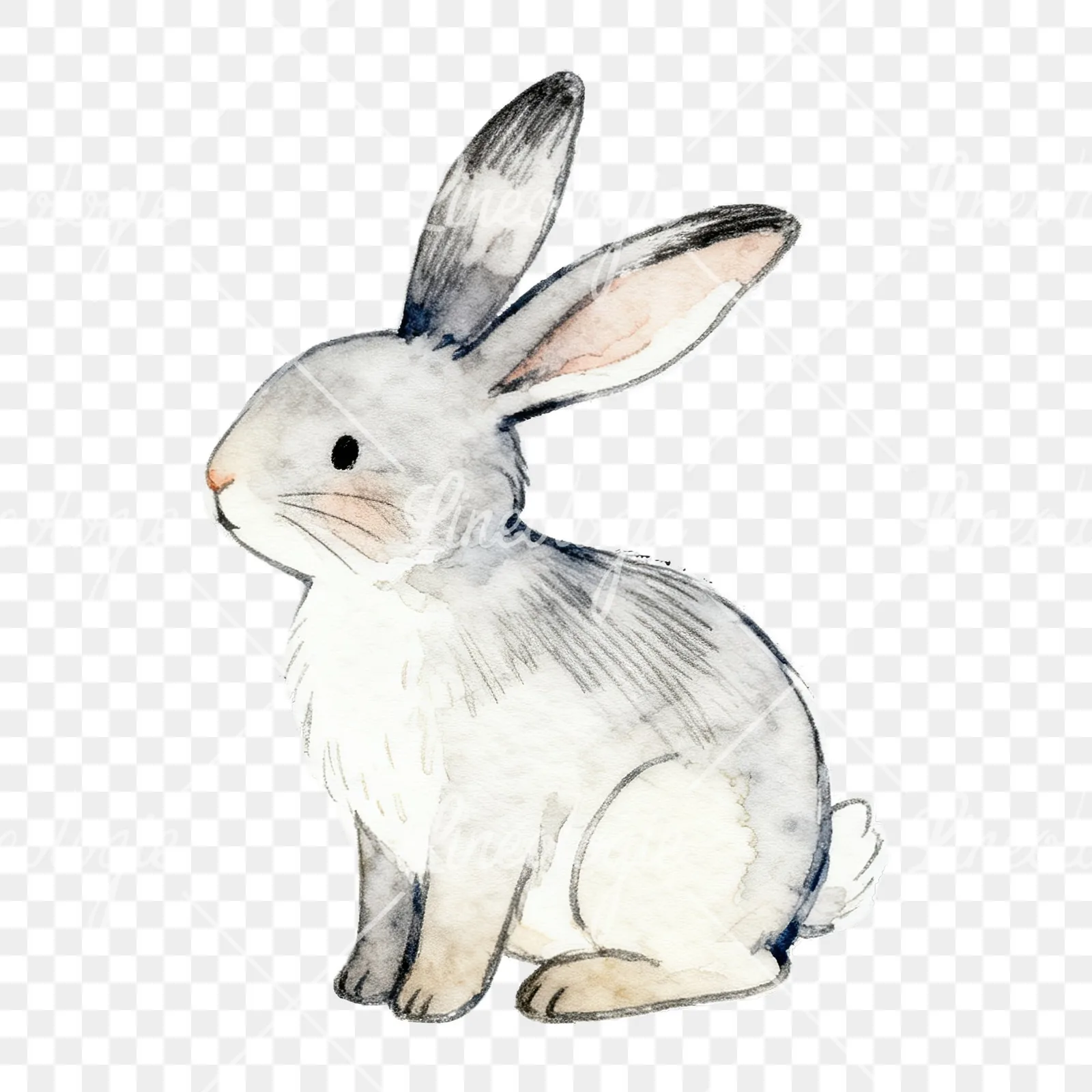 Watercolor bunny with Easter eggs clipart 9 of 9 on a transparent background (PNG)