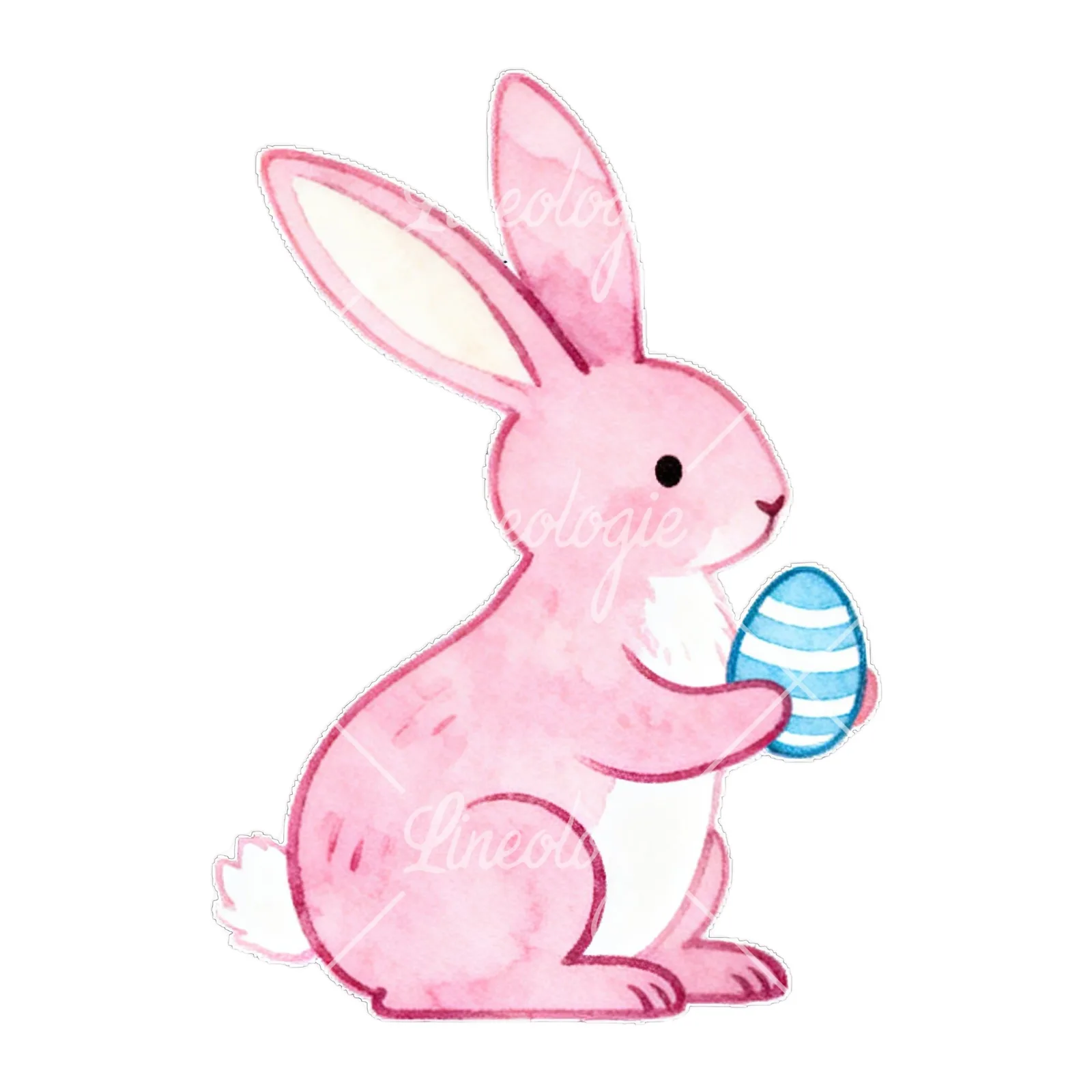 Watercolor colorful Easter bunny clipart 1 of 9 on a white background (JPG)
