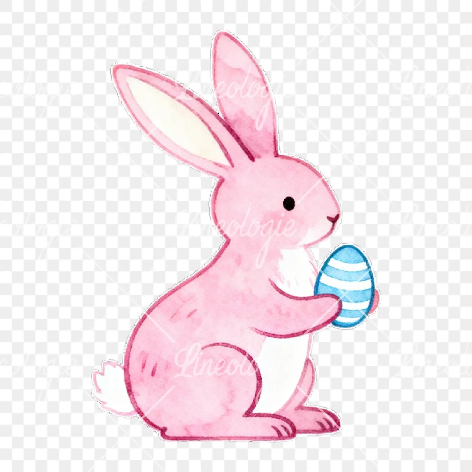 Watercolor colorful Easter bunny clipart 1 of 9 on a transparent background (PNG)