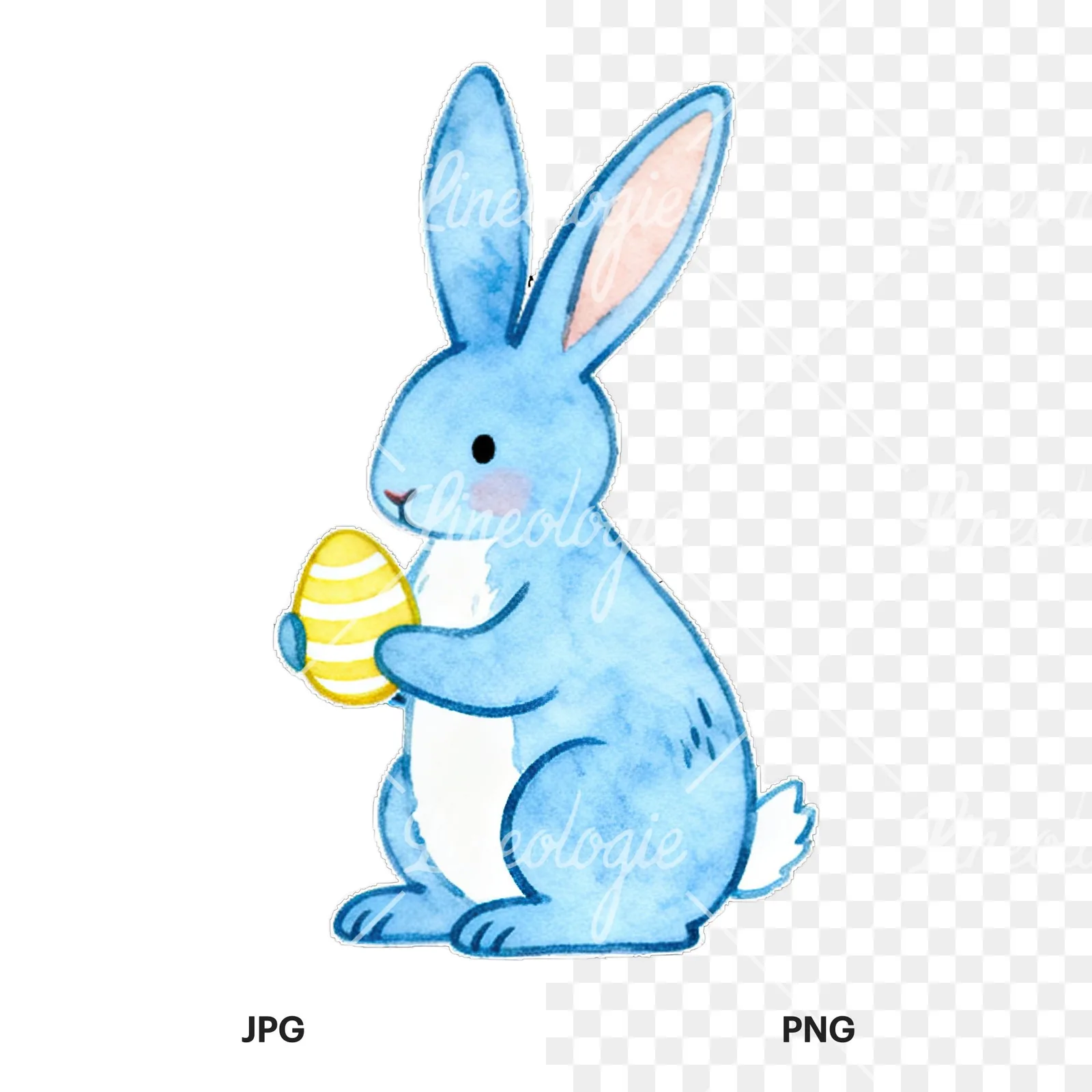 Watercolor colorful Easter bunny clipart 2 of 9, as a JPG on white and a transparent PNG