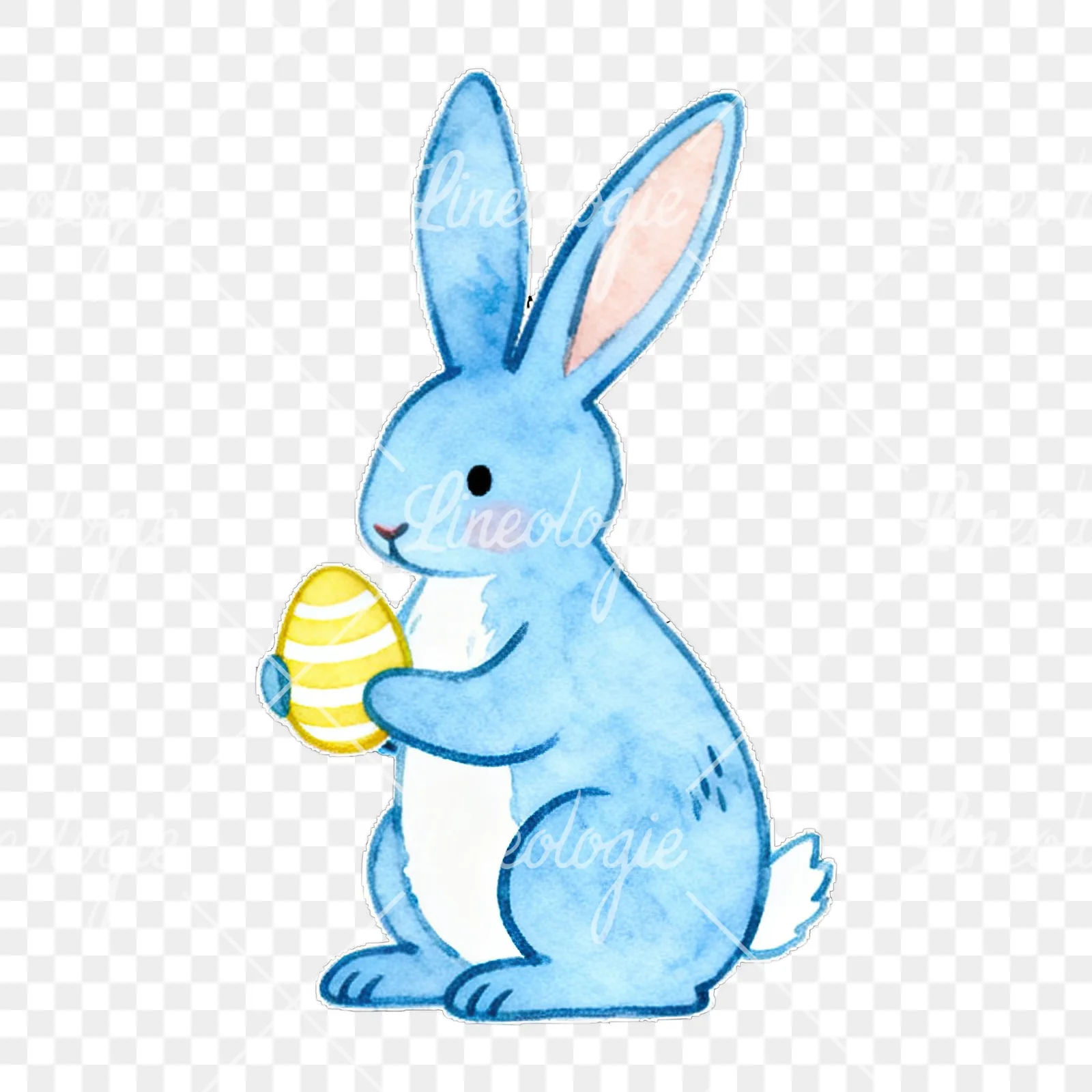 Watercolor colorful Easter bunny clipart 2 of 9 on a transparent background (PNG)