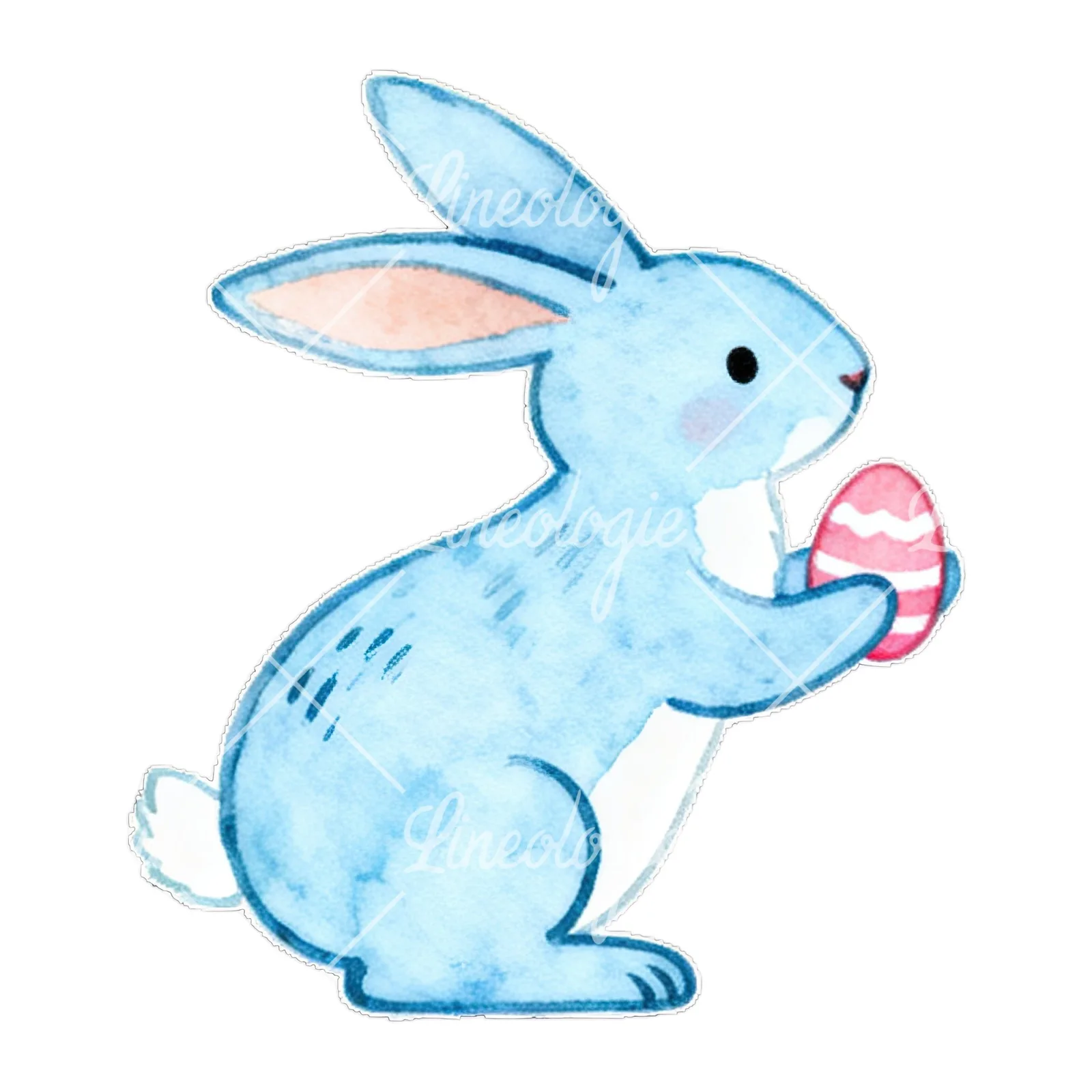 Watercolor colorful Easter bunny clipart 4 of 9 on a white background (JPG)