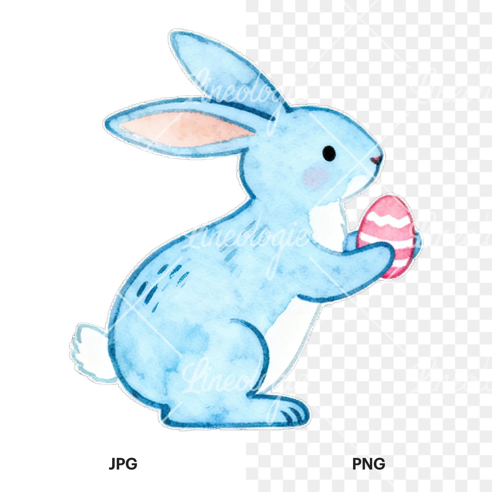 Watercolor colorful Easter bunny clipart 4 of 9, as a JPG on white and a transparent PNG