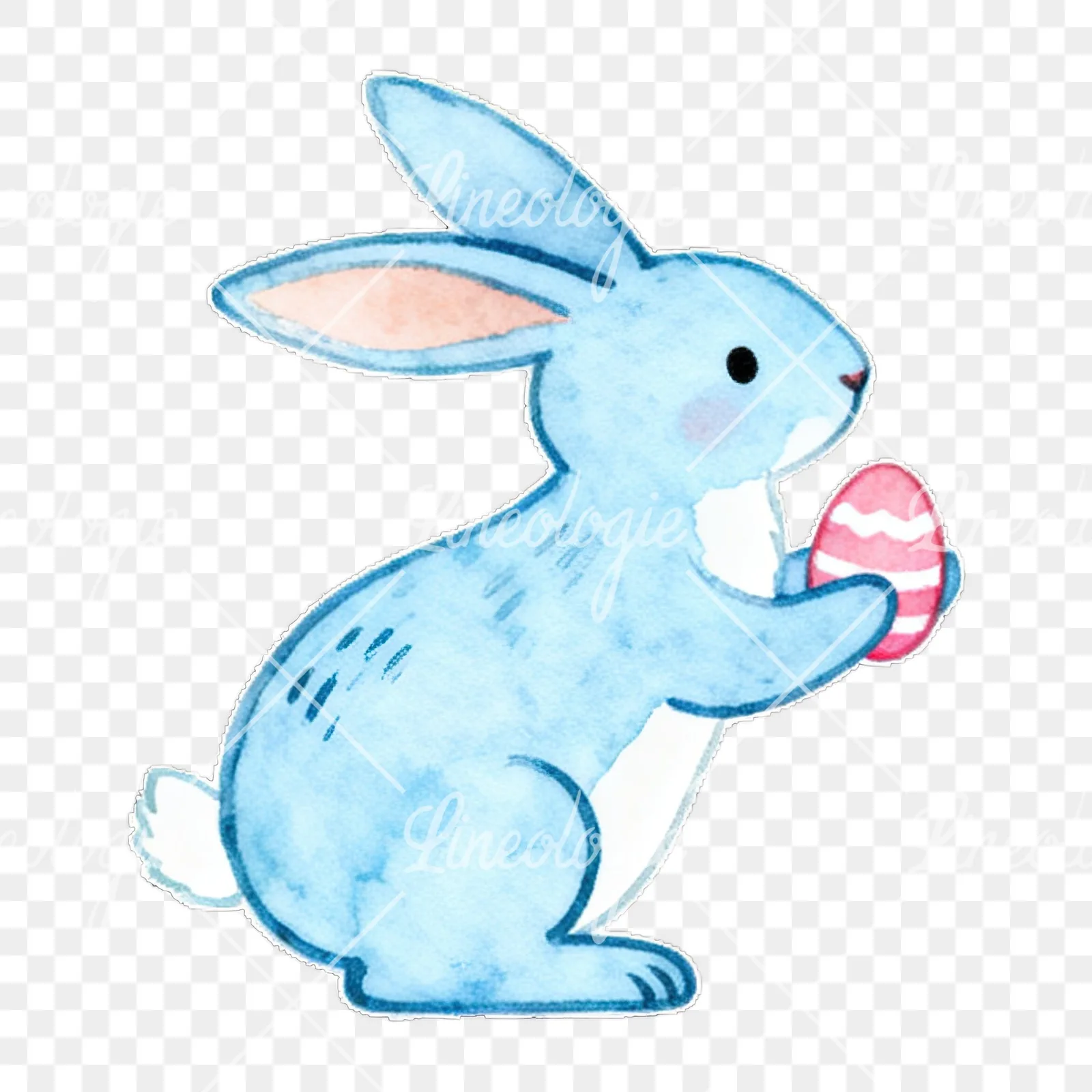 Watercolor colorful Easter bunny clipart 4 of 9 on a transparent background (PNG)