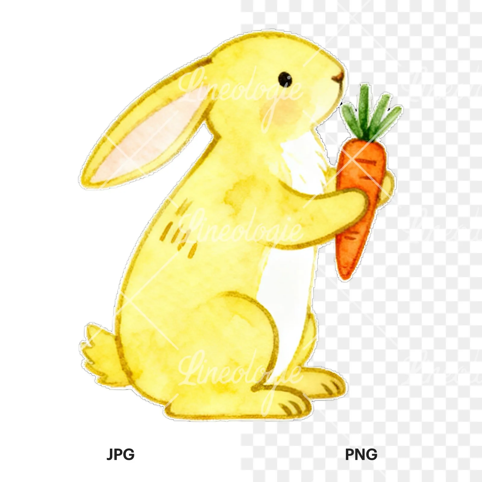 Watercolor colorful Easter bunny clipart 5 of 9, as a JPG on white and a transparent PNG