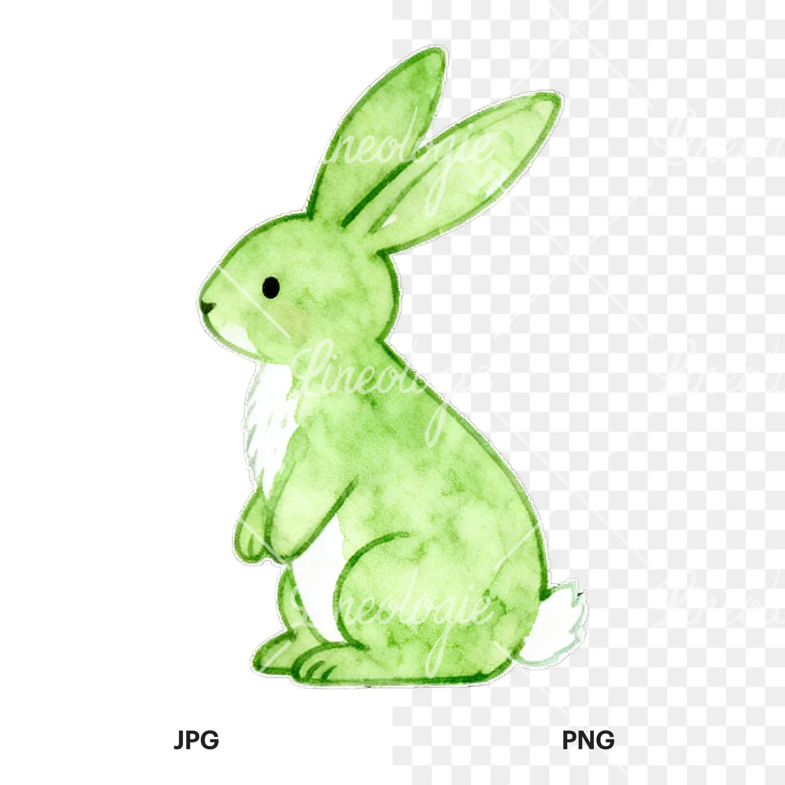 Watercolor colorful Easter bunny clipart 6 of 9, as a JPG on white and a transparent PNG