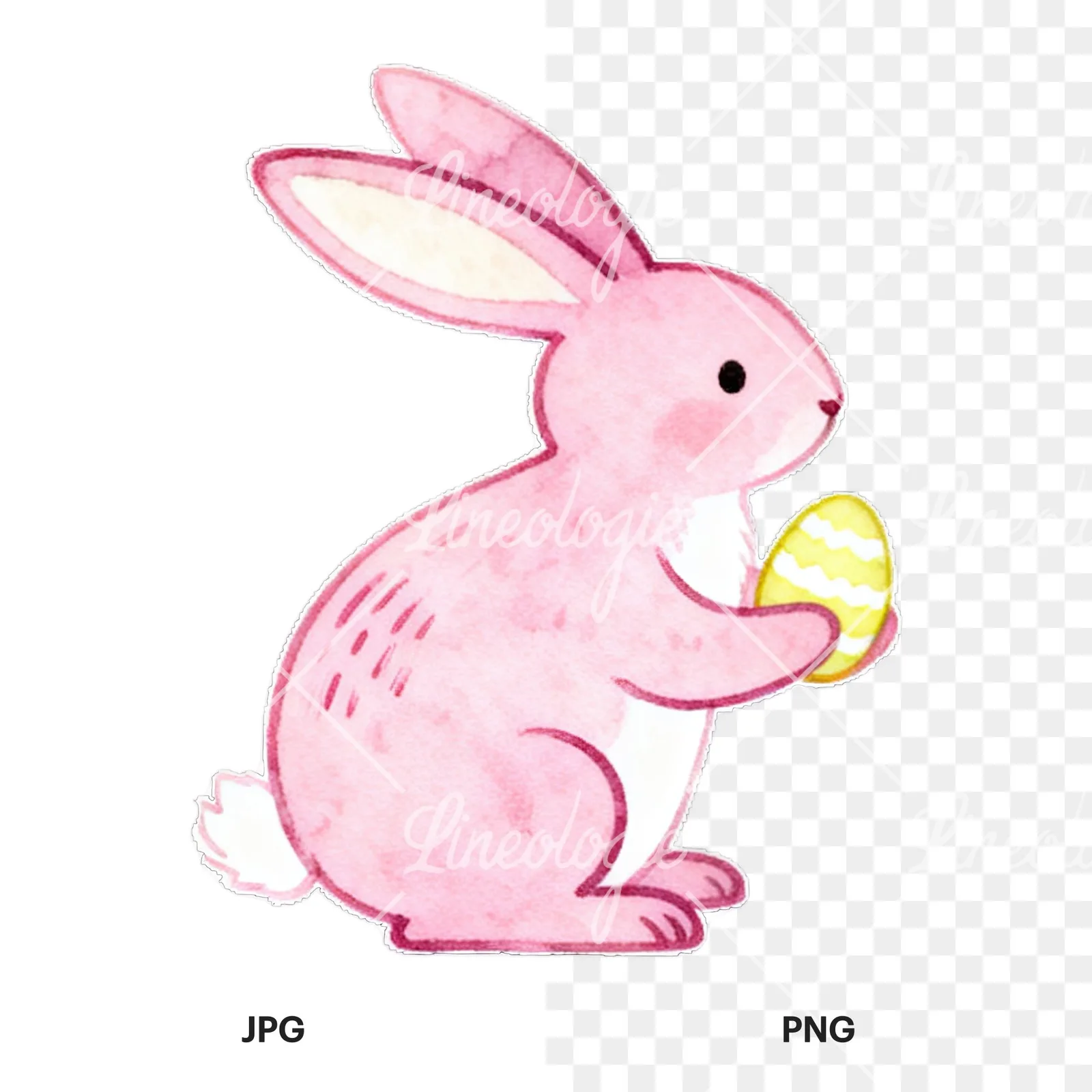 Watercolor colorful Easter bunny clipart 7 of 9, as a JPG on white and a transparent PNG