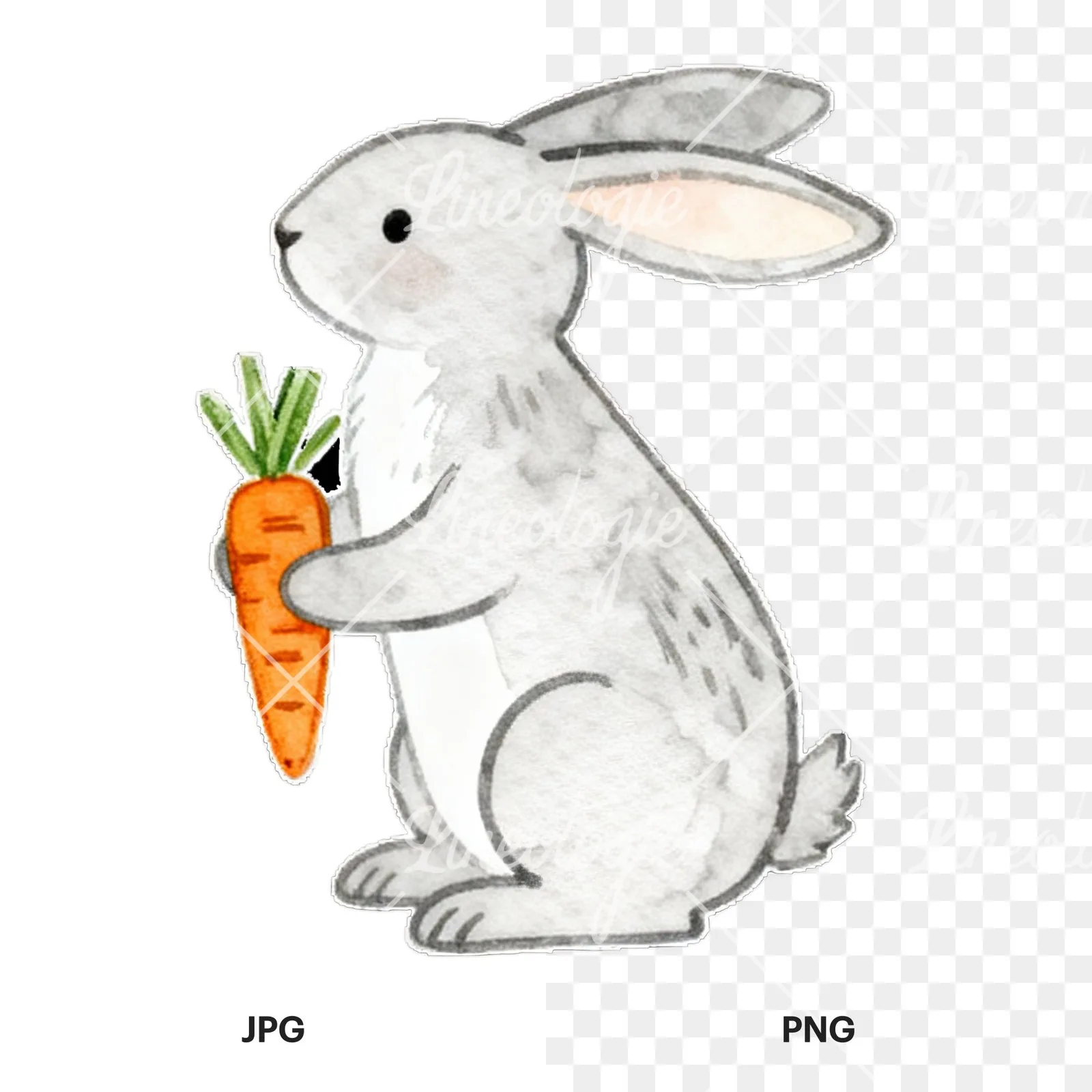Watercolor colorful Easter bunny clipart 8 of 9, as a JPG on white and a transparent PNG