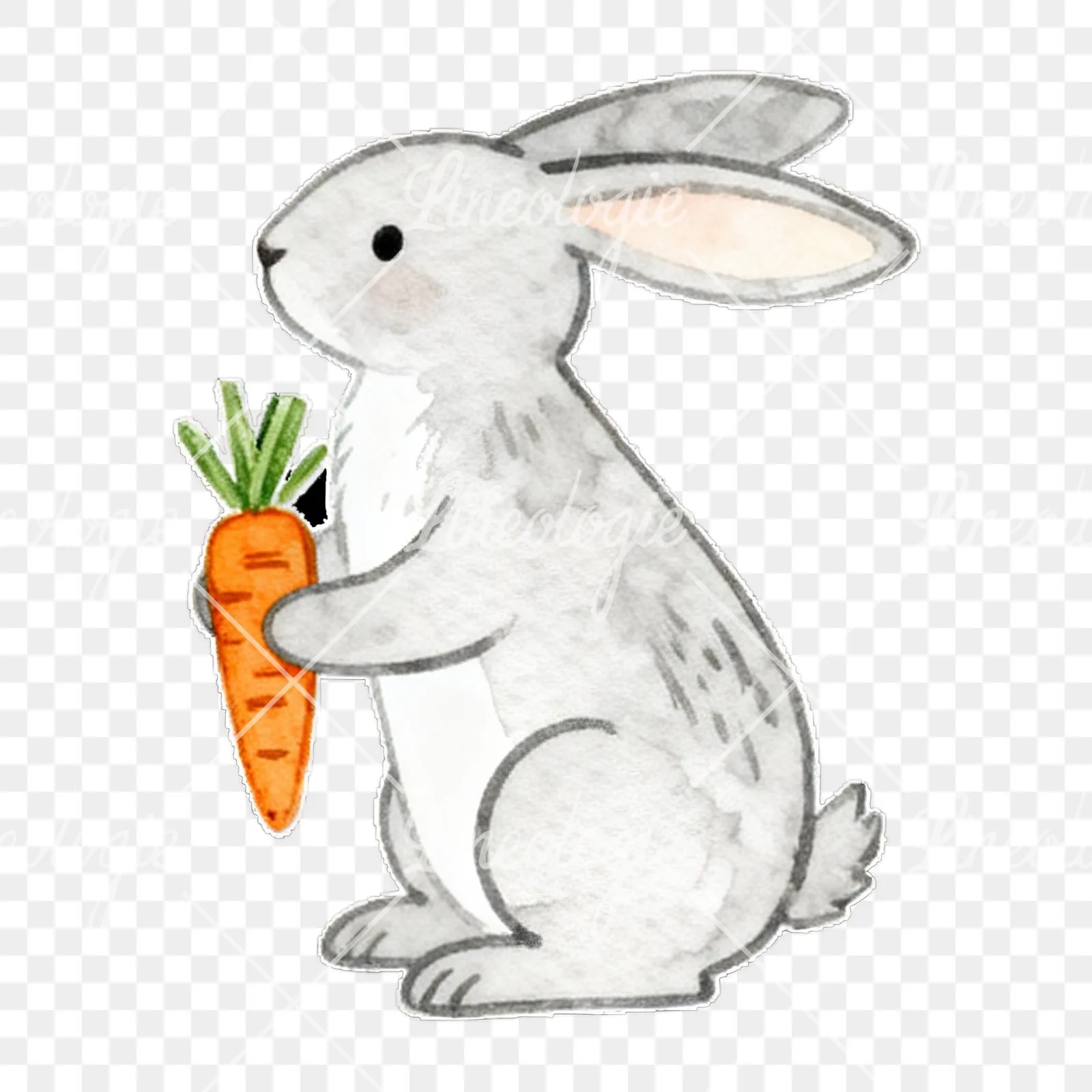 Watercolor colorful Easter bunny clipart 8 of 9 on a transparent background (PNG)