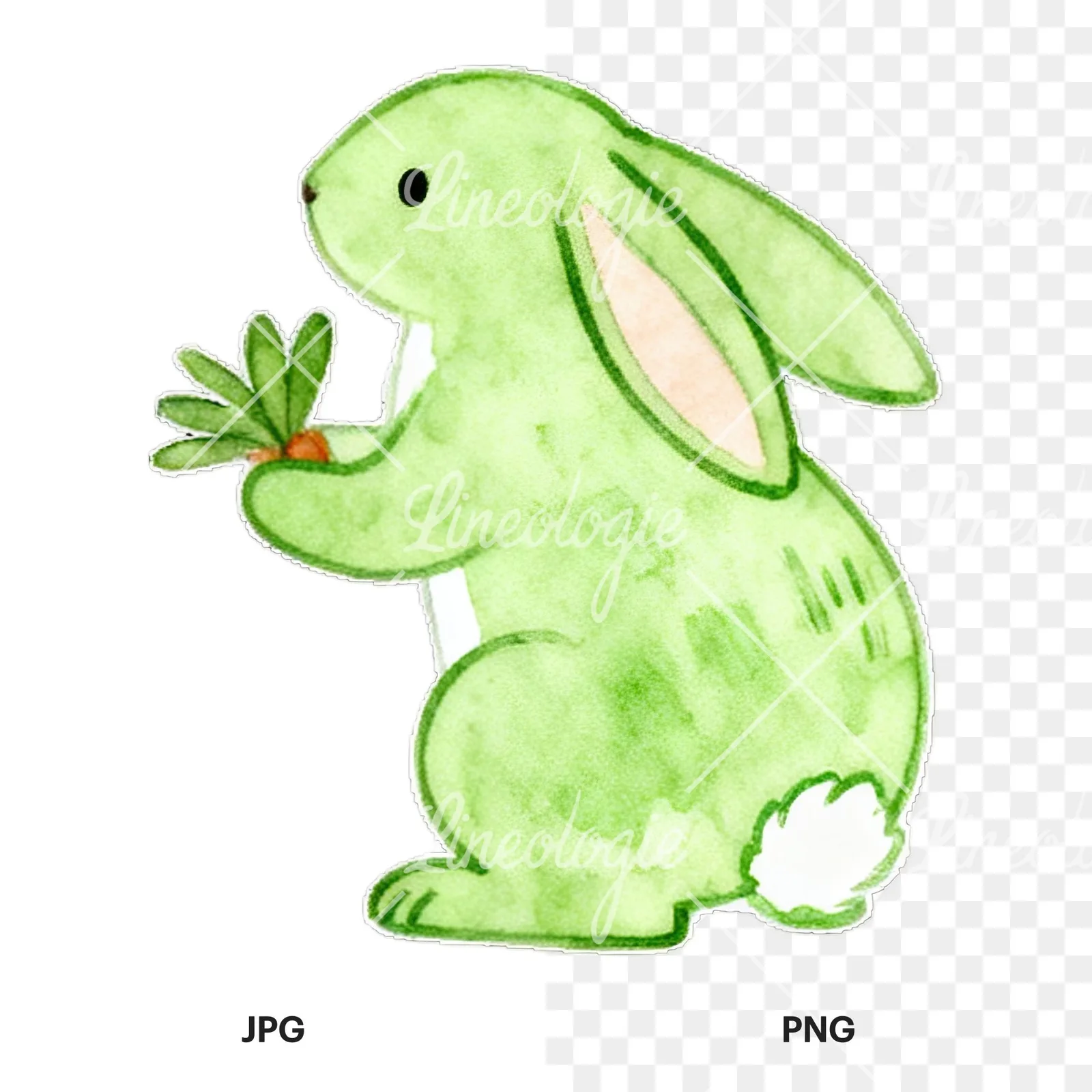 Watercolor colorful Easter bunny clipart 9 of 9, as a JPG on white and a transparent PNG
