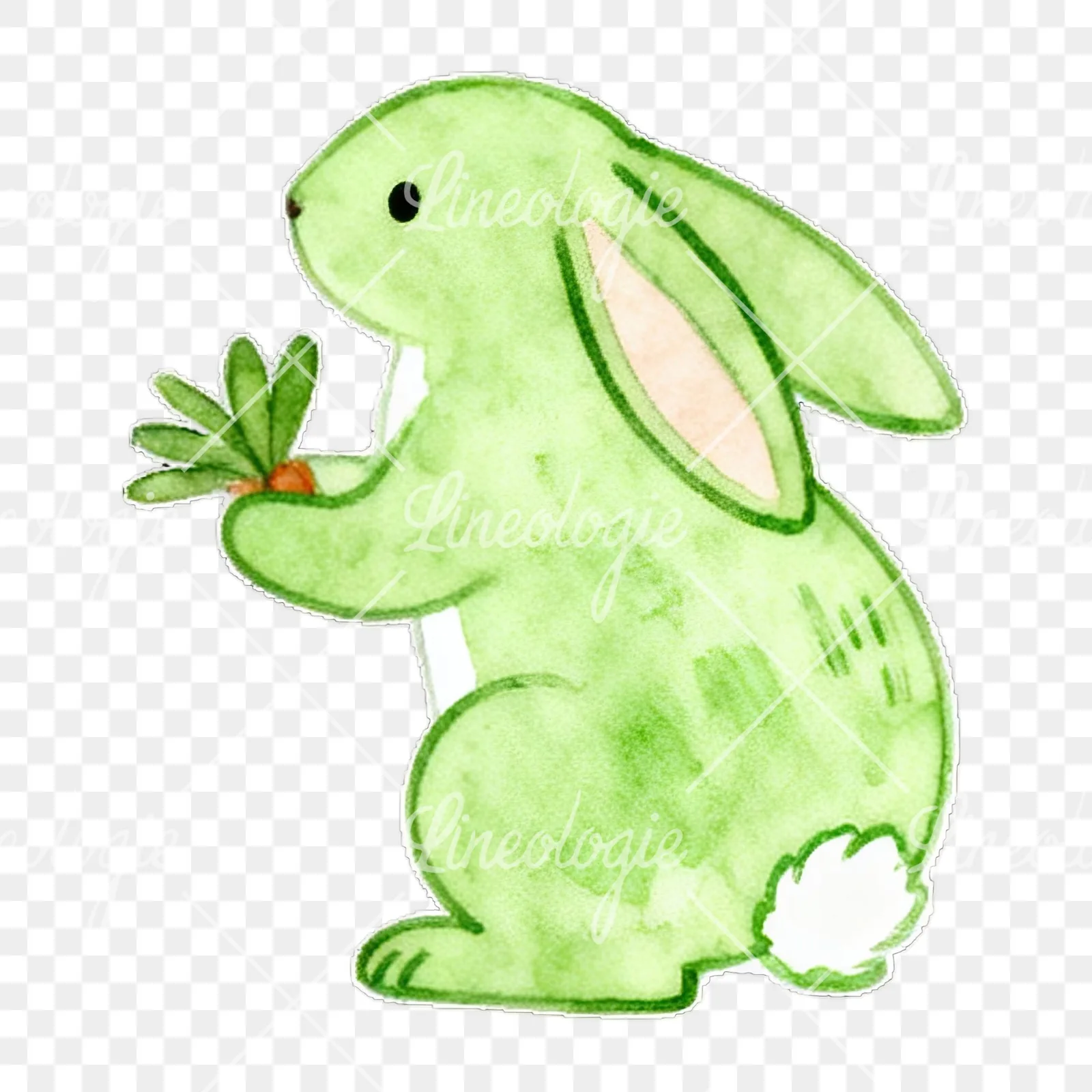 Watercolor colorful Easter bunny clipart 9 of 9 on a transparent background (PNG)