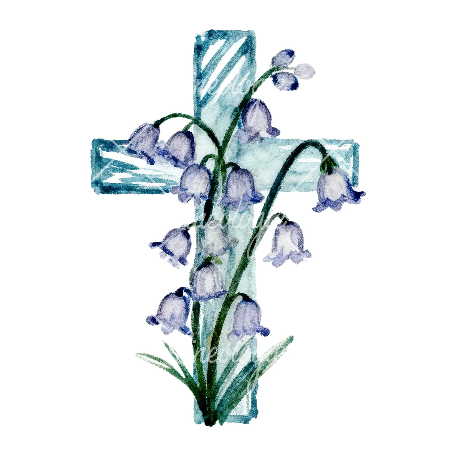 Watercolor Easter cross with spring flowers clipart 4 of 9 on a white background (JPG)