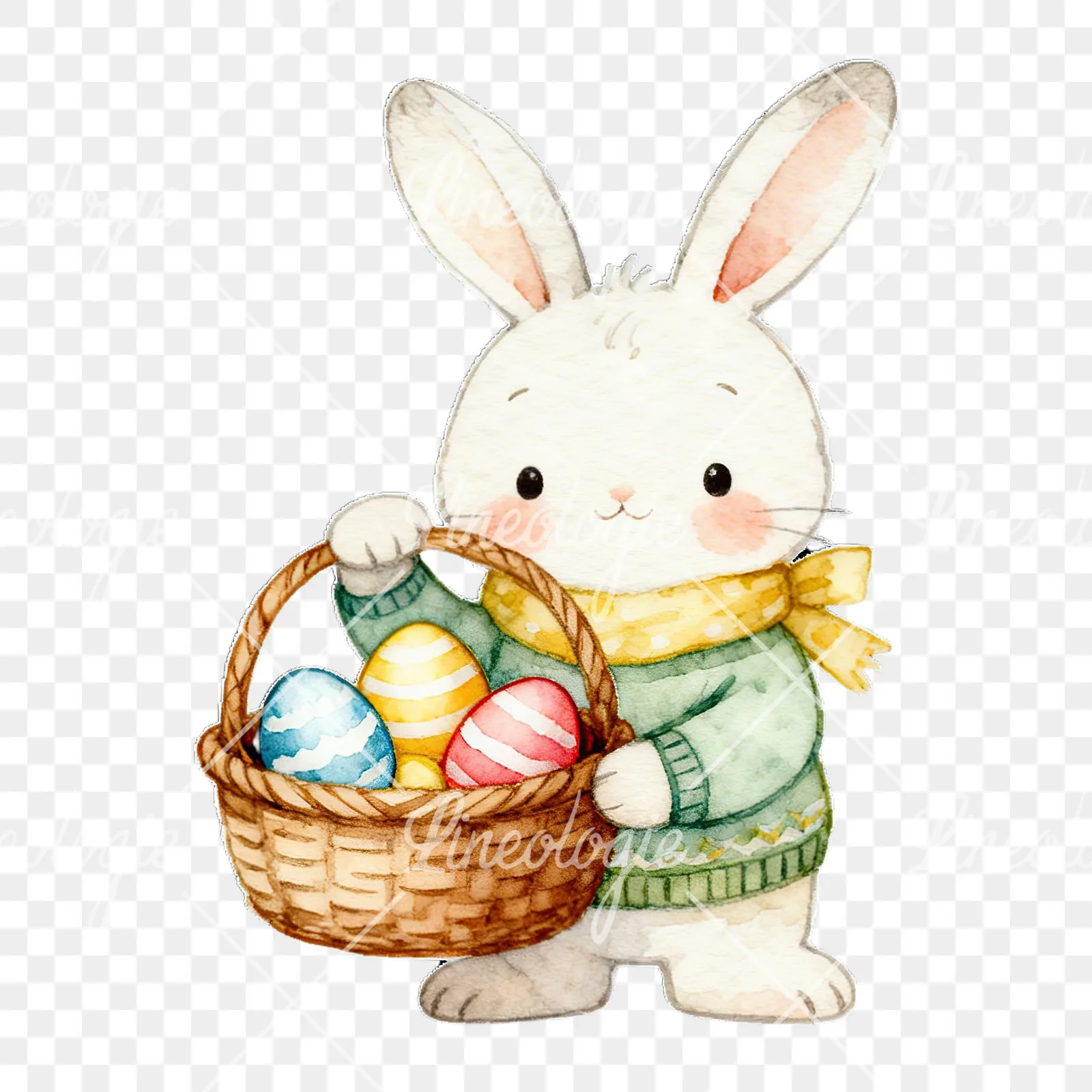 Watercolor baby bunny clipart 1 of 9 on a transparent background (PNG)