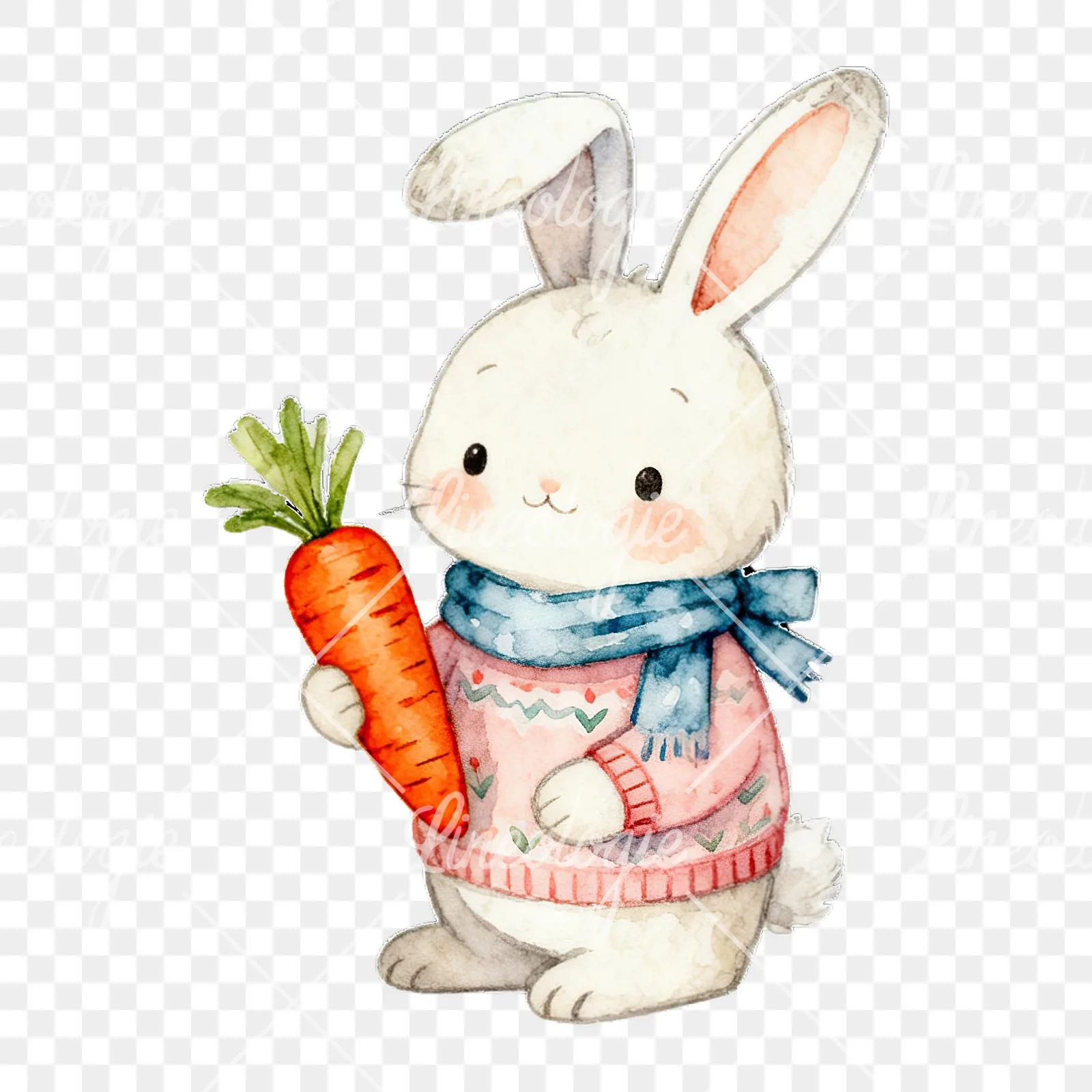 Watercolor baby bunny clipart 2 of 9 on a transparent background (PNG)