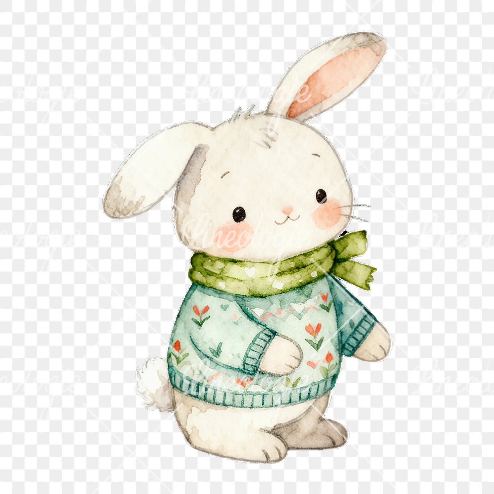 Watercolor baby bunny clipart 5 of 9 on a transparent background (PNG)