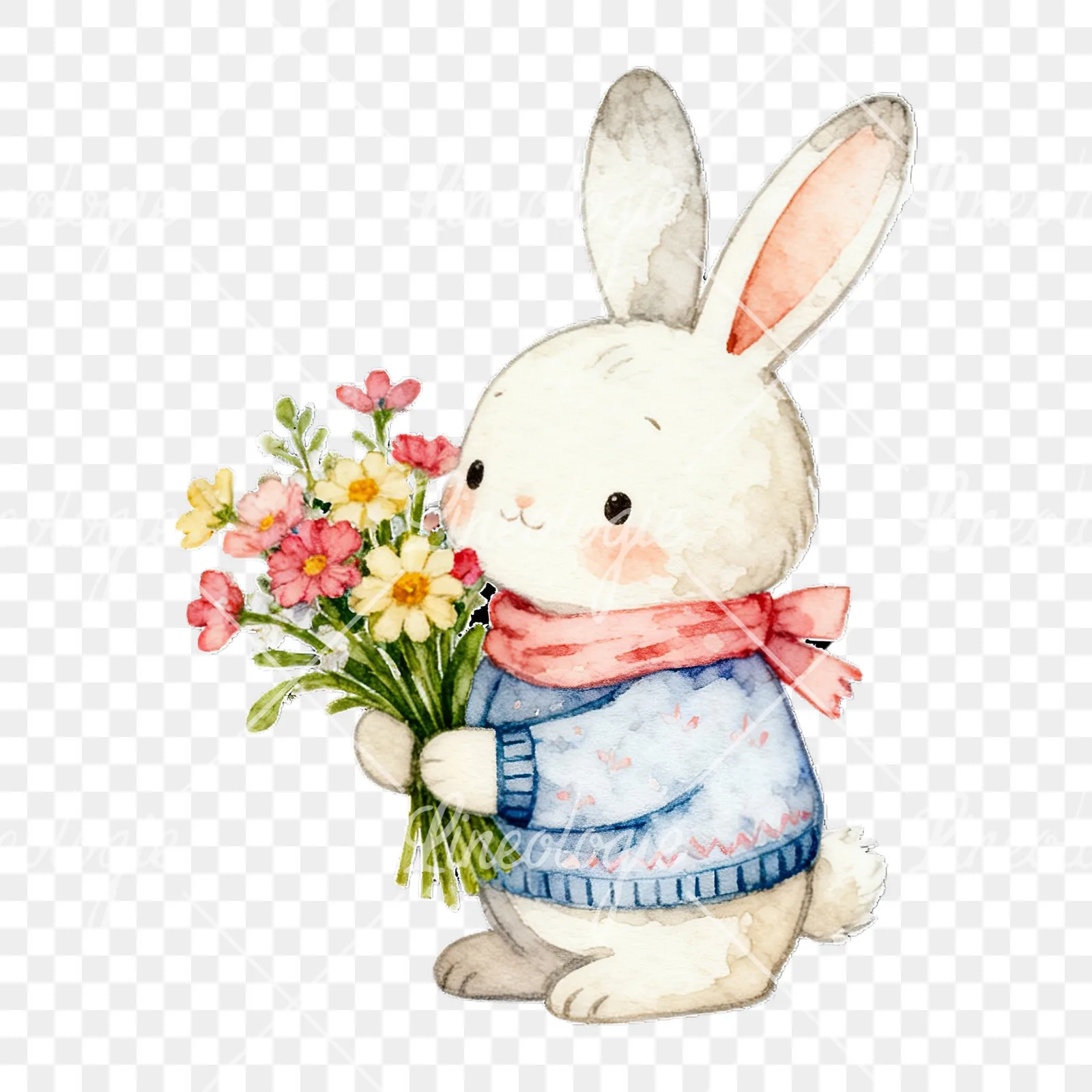 Watercolor baby bunny clipart 6 of 9 on a transparent background (PNG)
