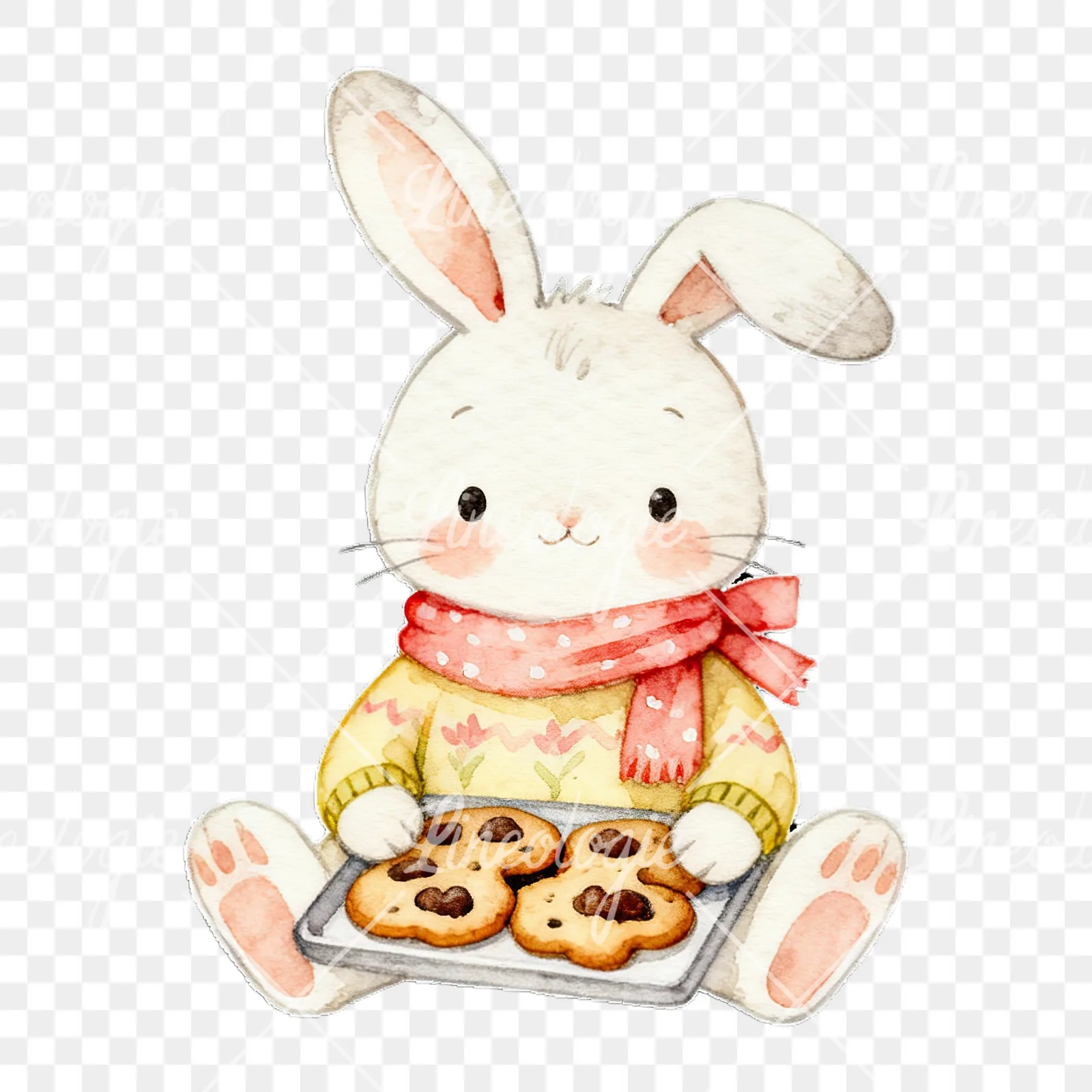 Watercolor baby bunny clipart 7 of 9 on a transparent background (PNG)