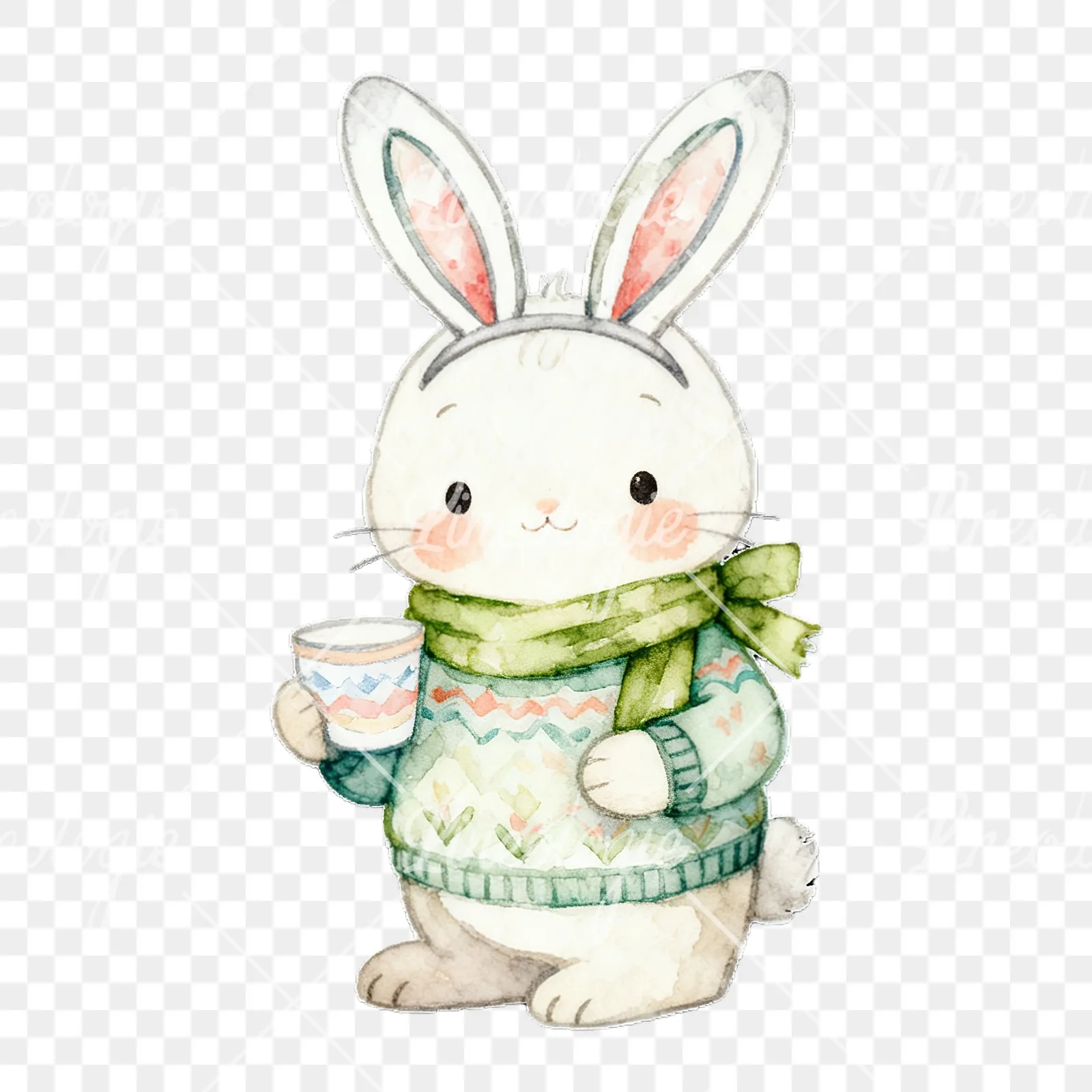 Watercolor baby bunny clipart 8 of 9 on a transparent background (PNG)