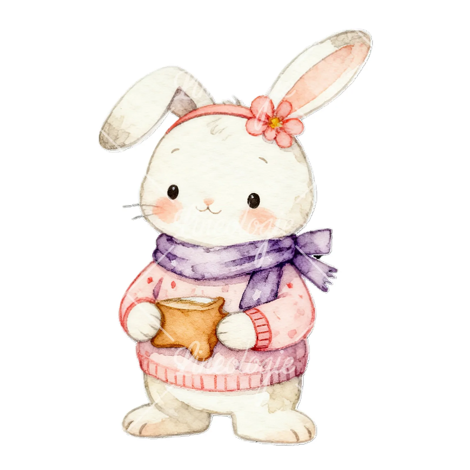 Watercolor baby bunny clipart 9 of 9 on a white background (JPG)