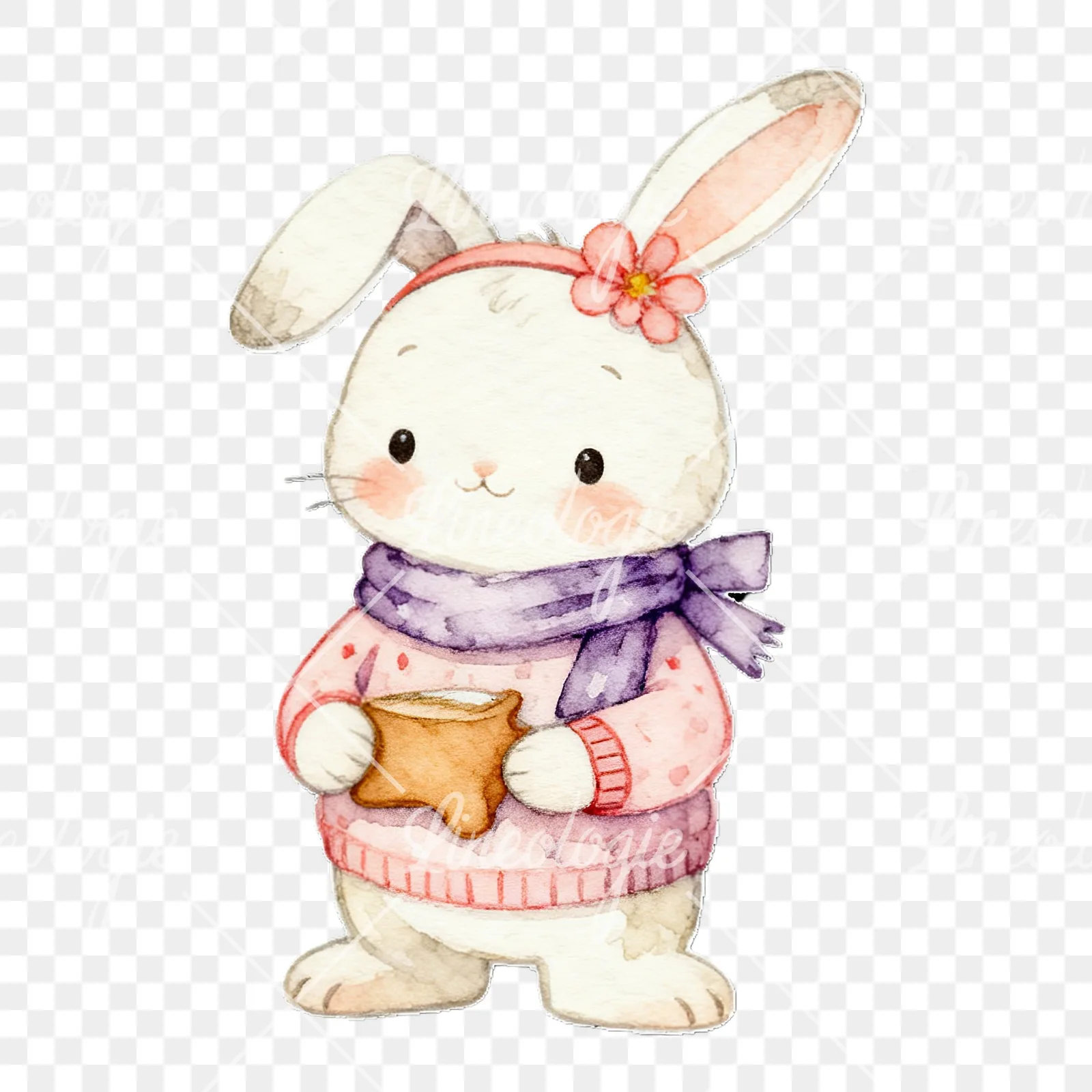 Watercolor baby bunny clipart 9 of 9 on a transparent background (PNG)