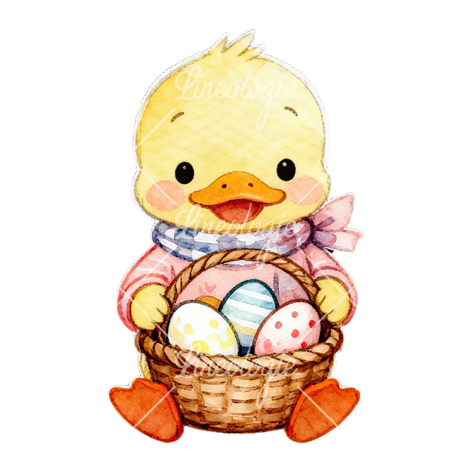 Watercolor Easter duckling with cookies clipart 1 of 9 on a white background (JPG)