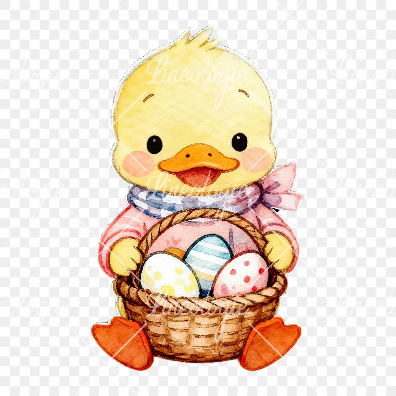Watercolor Easter duckling with cookies clipart 1 of 9 on a transparent background (PNG)