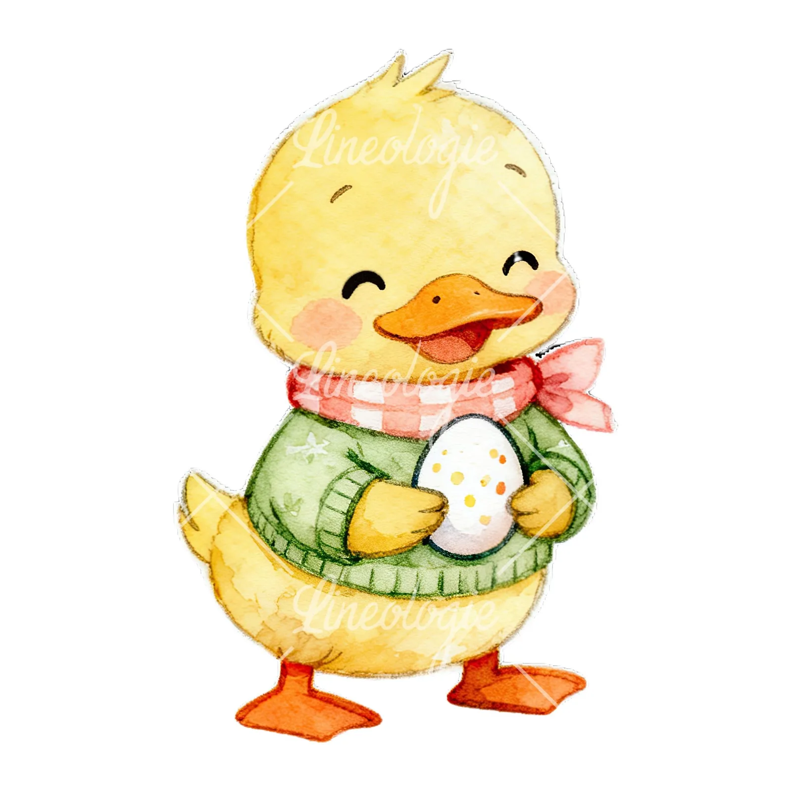 Watercolor Easter duckling with cookies clipart 2 of 9 on a white background (JPG)