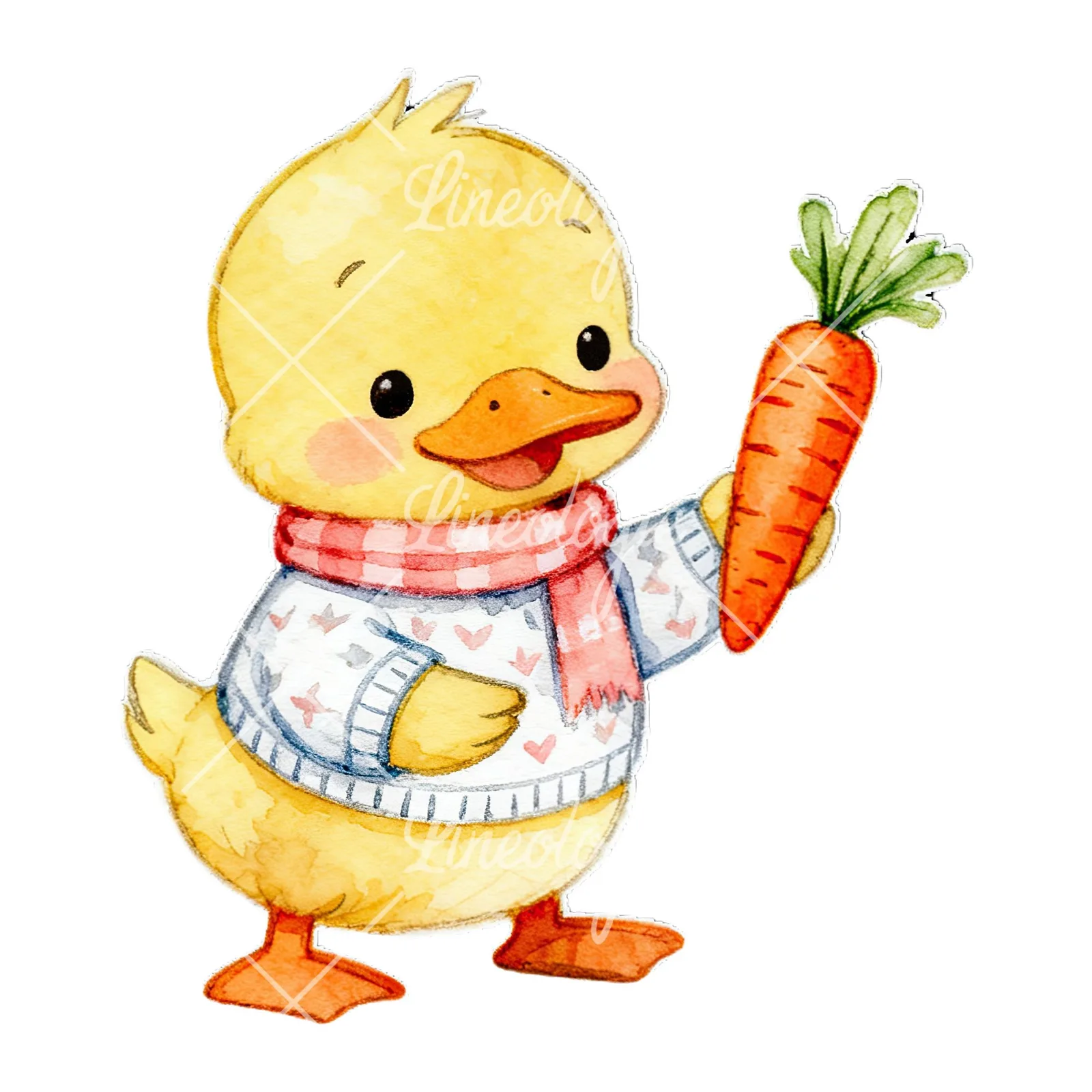 Watercolor Easter duckling with cookies clipart 3 of 9 on a white background (JPG)