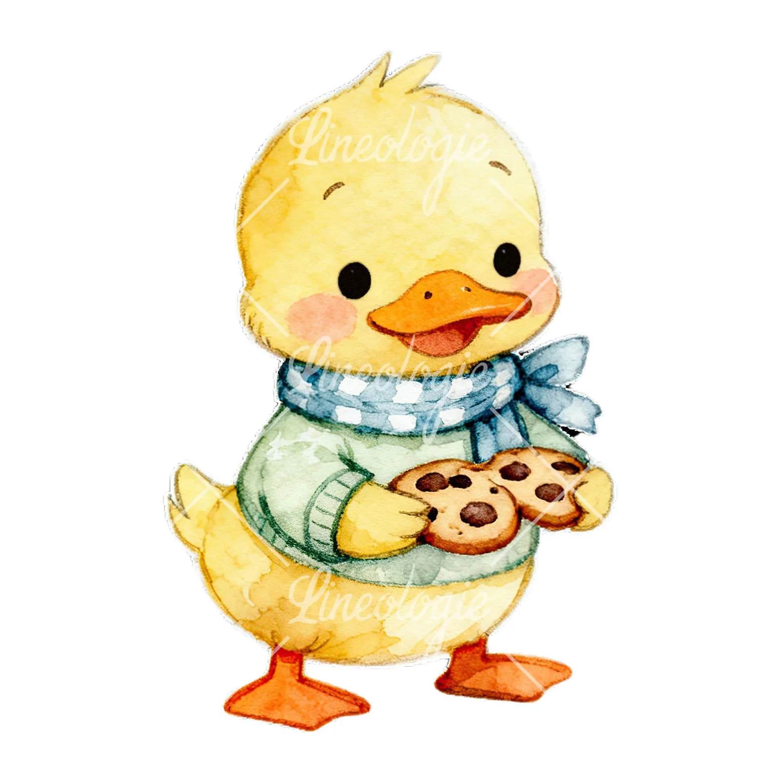 Watercolor Easter duckling with cookies clipart 4 of 9 on a white background (JPG)