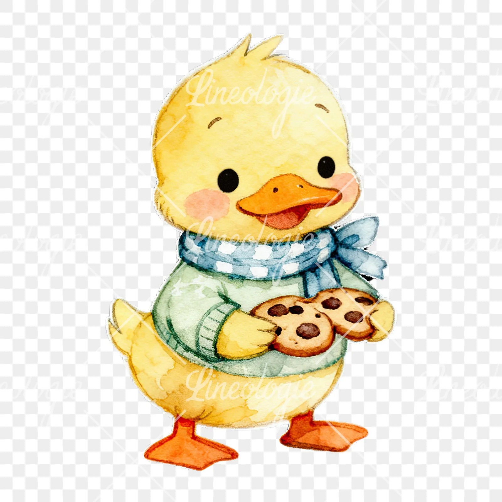 Watercolor Easter duckling with cookies clipart 4 of 9 on a transparent background (PNG)