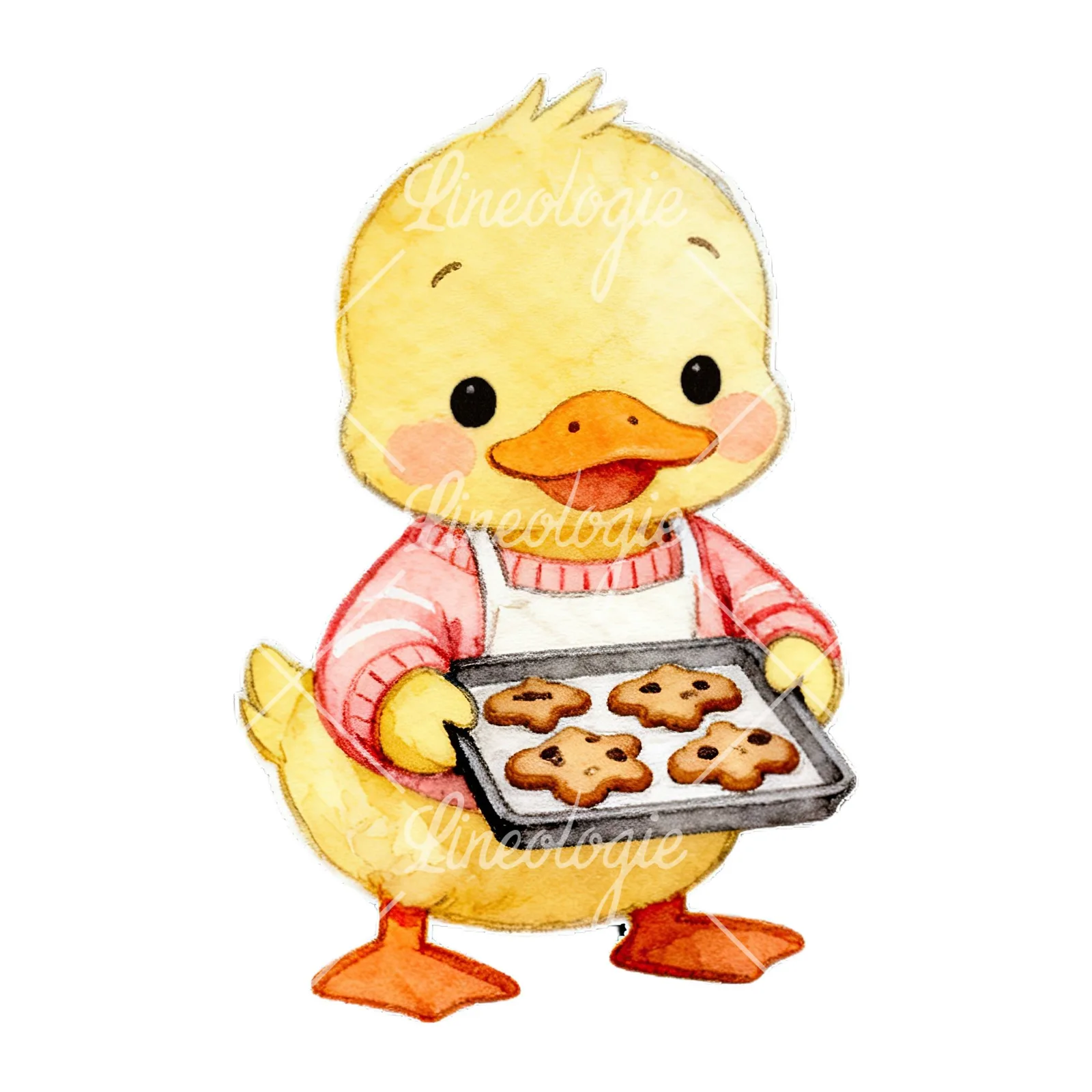 Watercolor Easter duckling with cookies clipart 5 of 9 on a white background (JPG)
