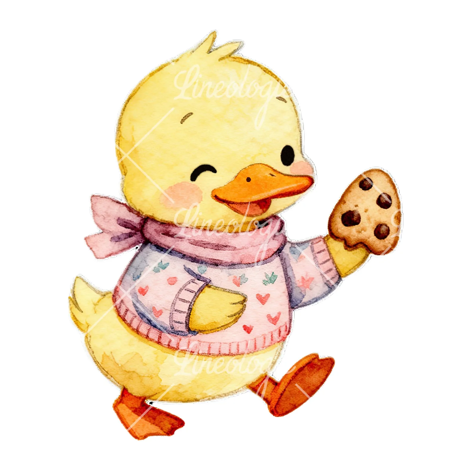 Watercolor Easter duckling with cookies clipart 6 of 9 on a white background (JPG)