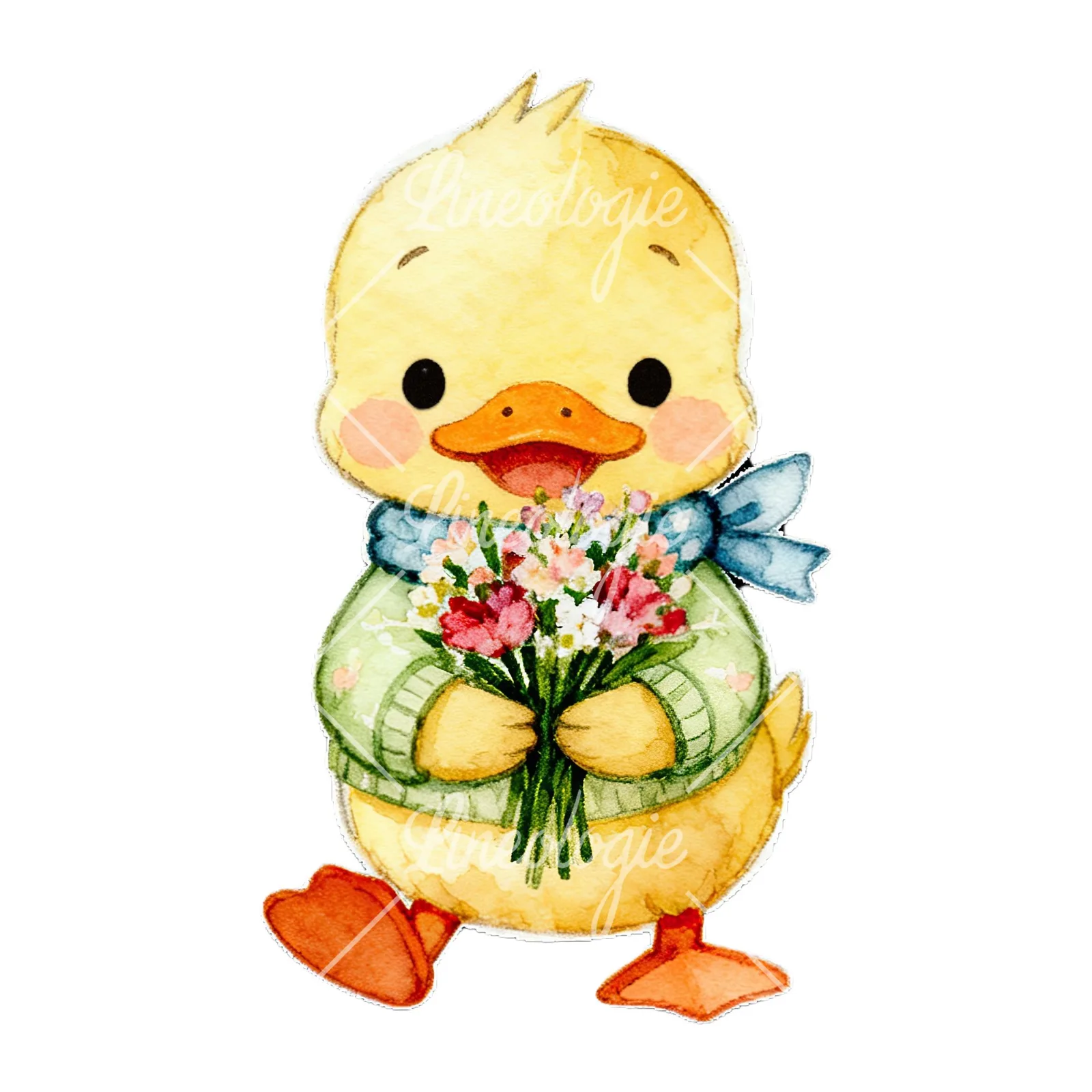 Watercolor Easter duckling with cookies clipart 8 of 9 on a white background (JPG)