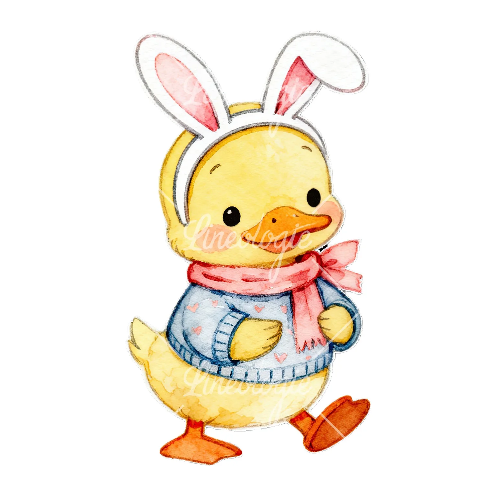 Watercolor Easter duckling with cookies clipart 9 of 9 on a white background (JPG)