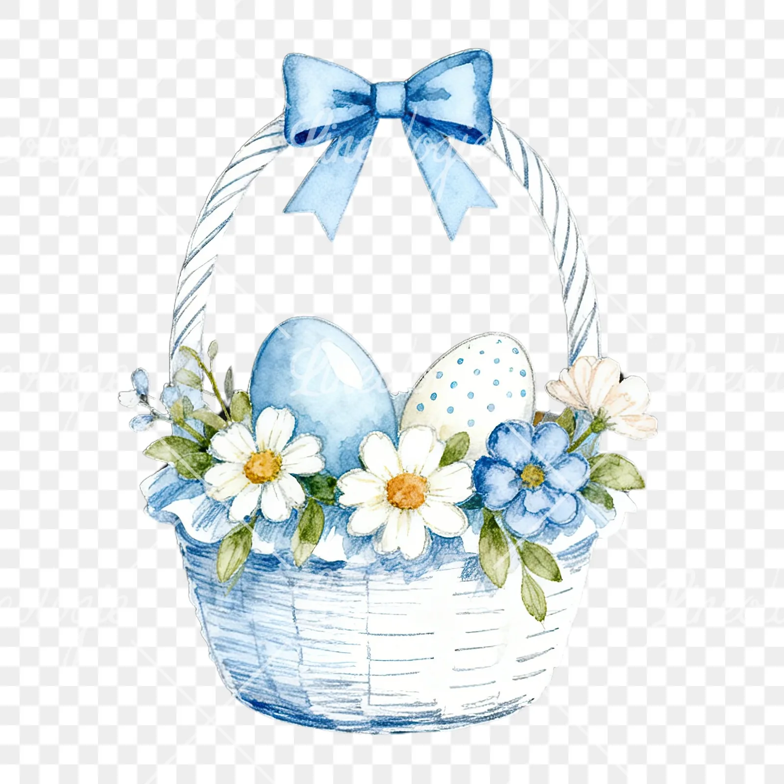 Watercolor blue Easter basket clipart 1 of 9 on a transparent background (PNG)