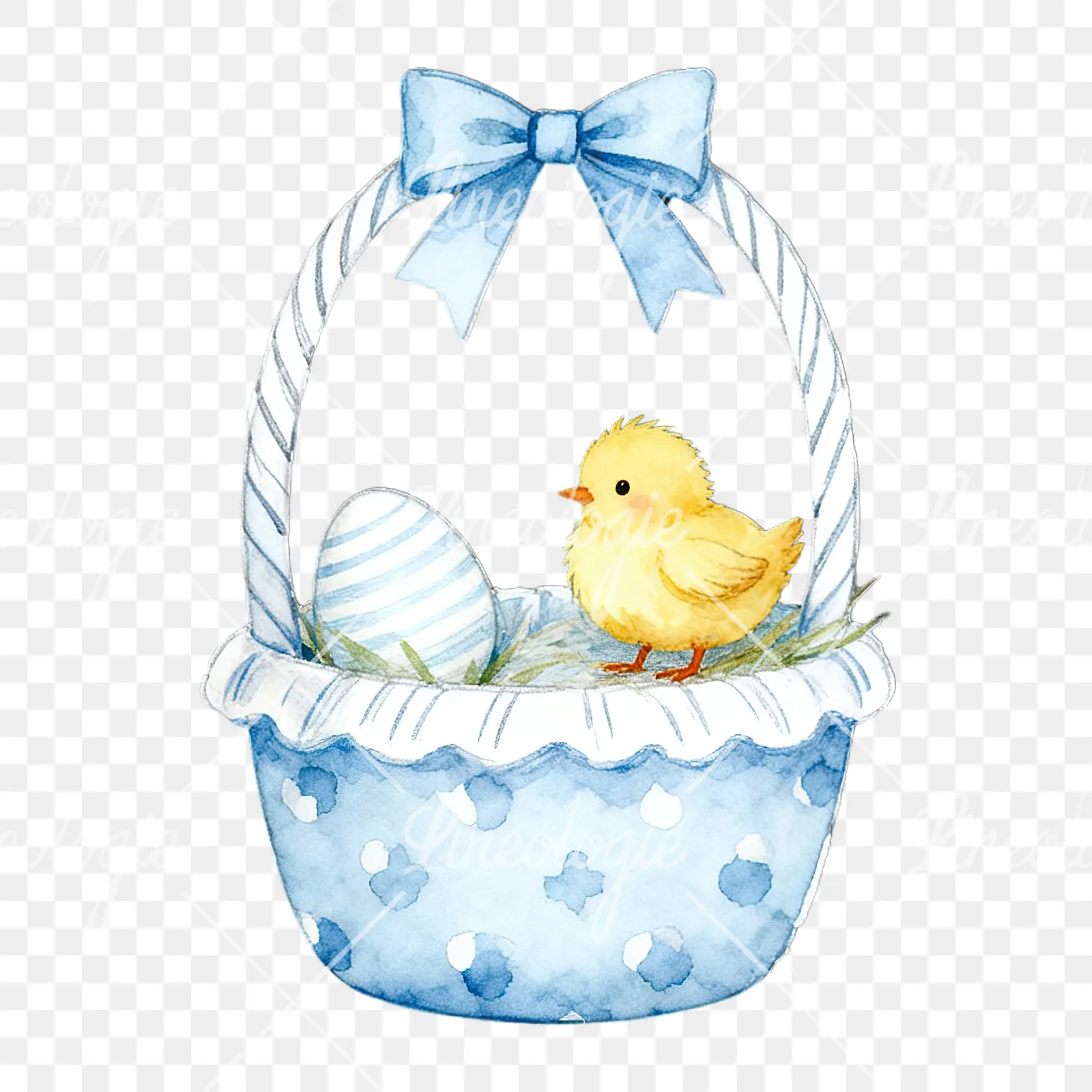 Watercolor blue Easter basket clipart 3 of 9 on a transparent background (PNG)