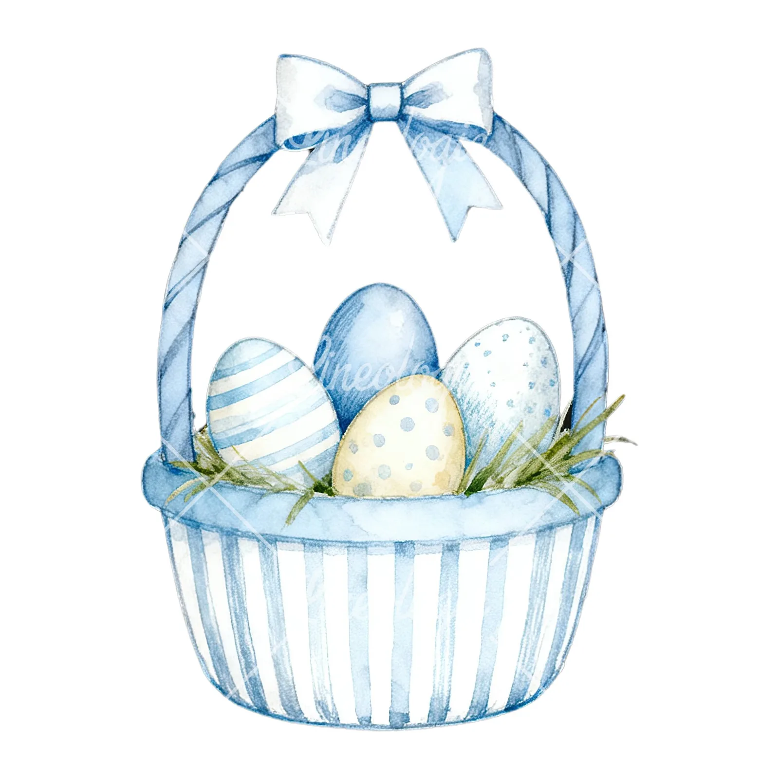 Watercolor blue Easter basket clipart 5 of 9 on a white background (JPG)