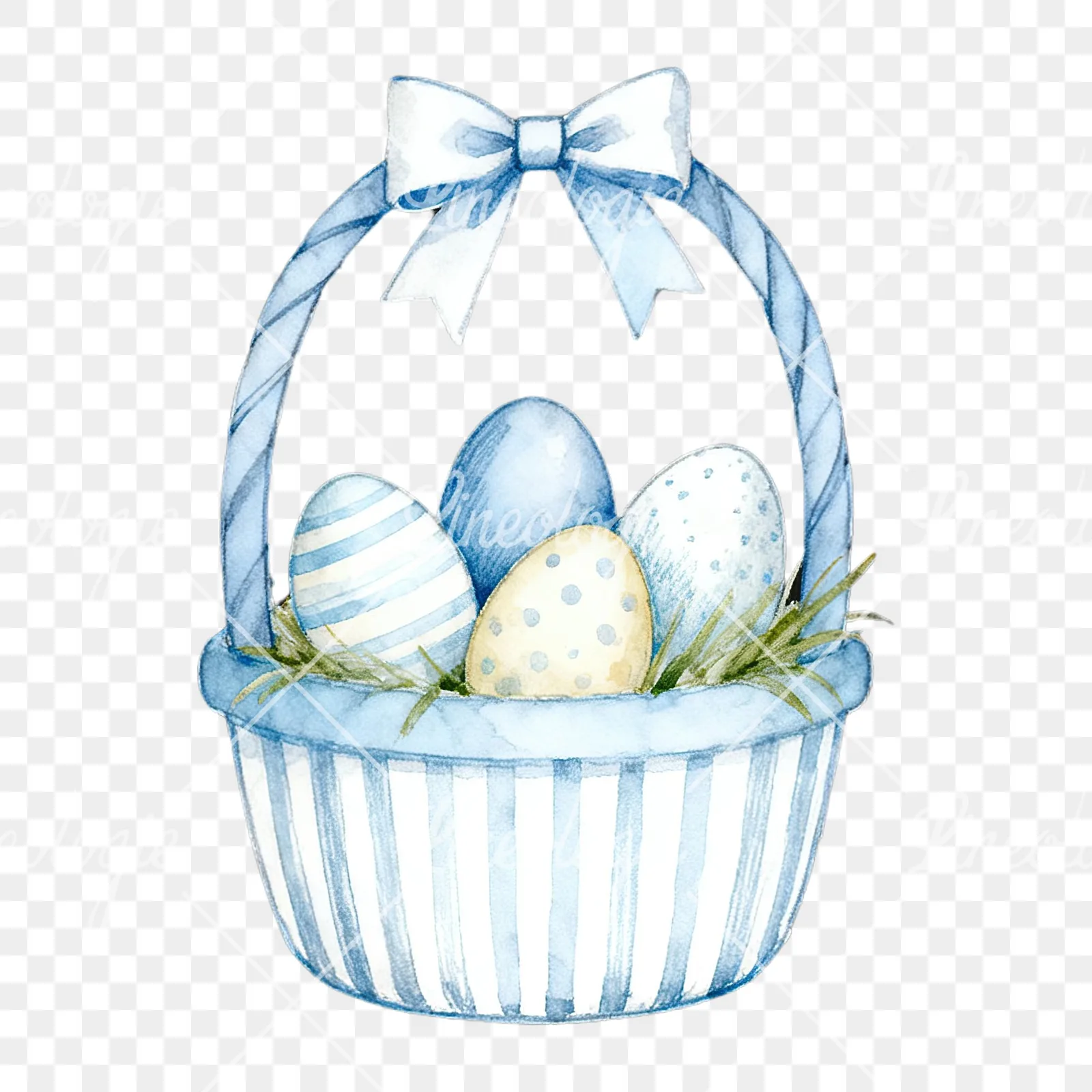 Watercolor blue Easter basket clipart 5 of 9 on a transparent background (PNG)