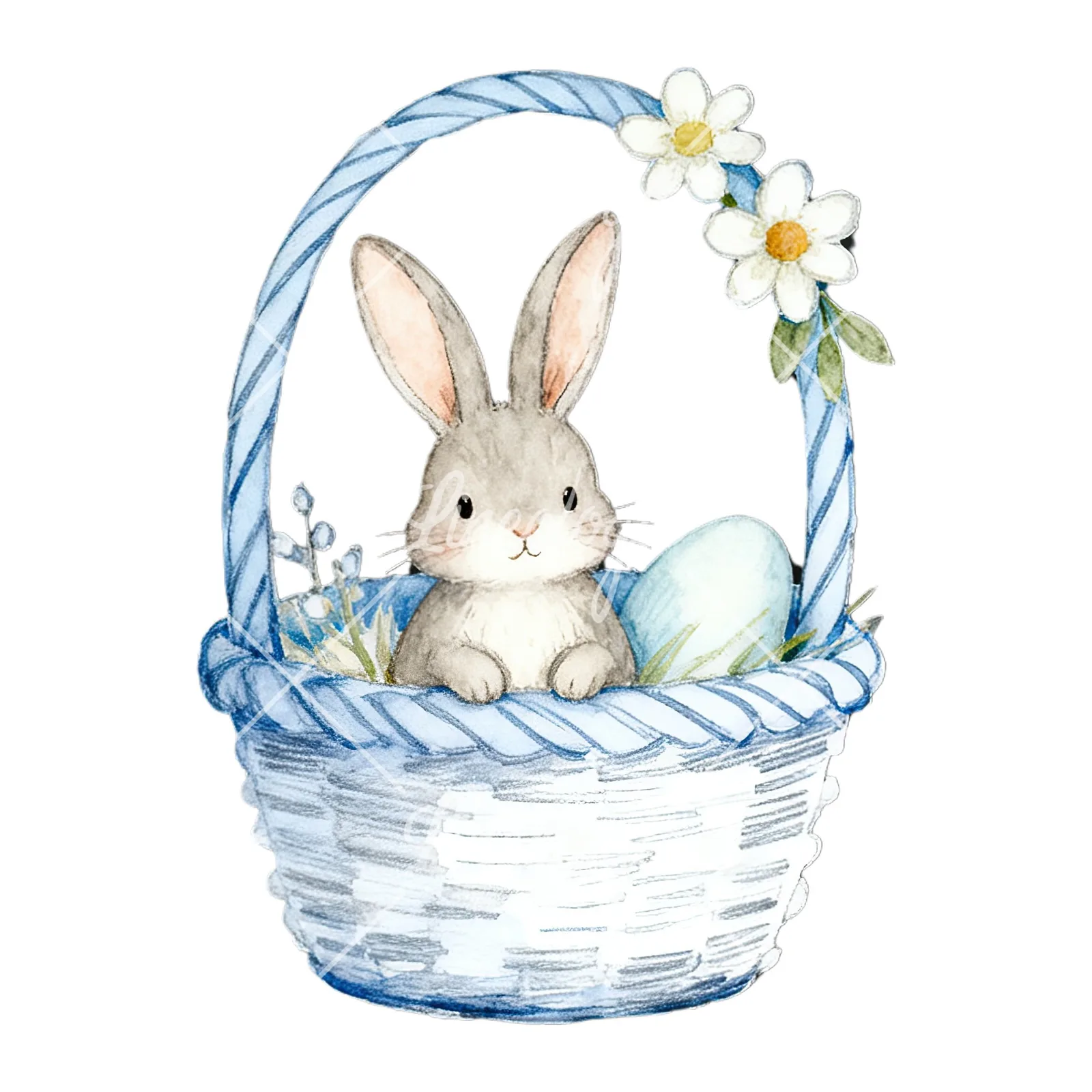 Watercolor blue Easter basket clipart 6 of 9 on a white background (JPG)